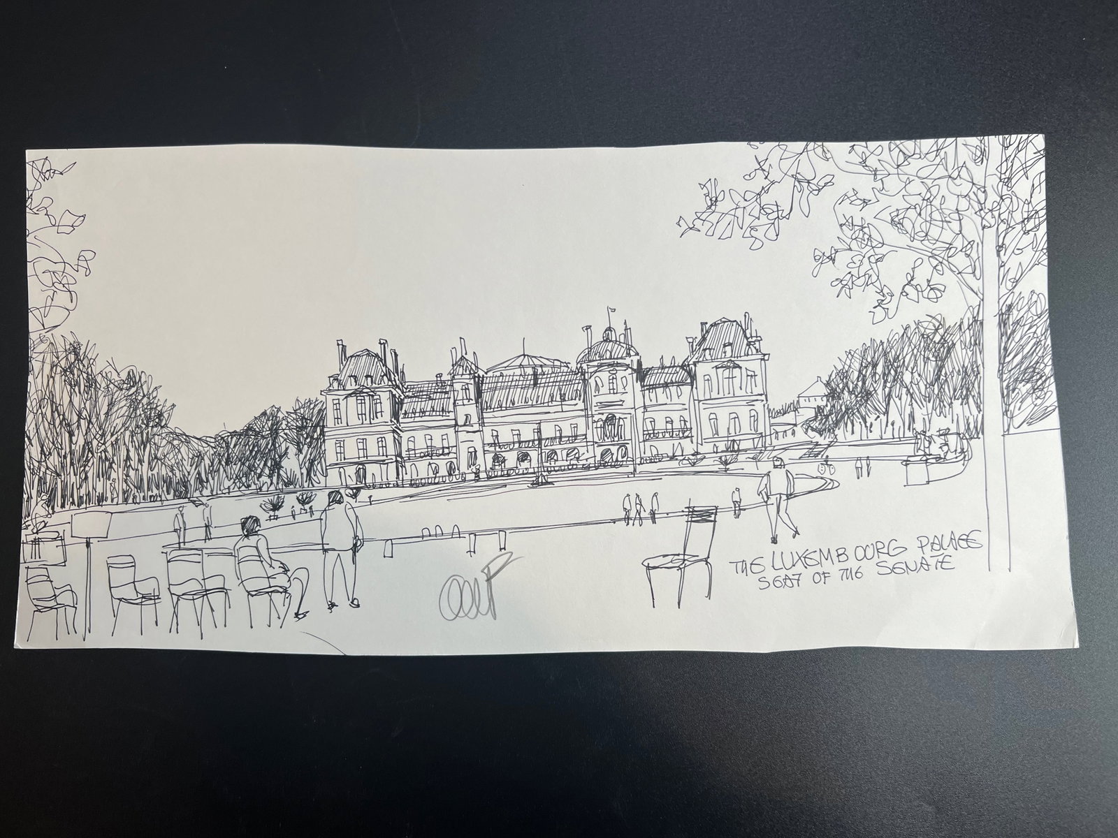 Pen-and-ink architectural Sketch “the Luxembourg palace in Paris, France " signed by William: William Orlandorf (American, 1924-1996), was a lifelong Chicago resident and world recognized artist sketched and painted Chicago and the cities of Europe for over 30 years. Bill's style is neo-impres