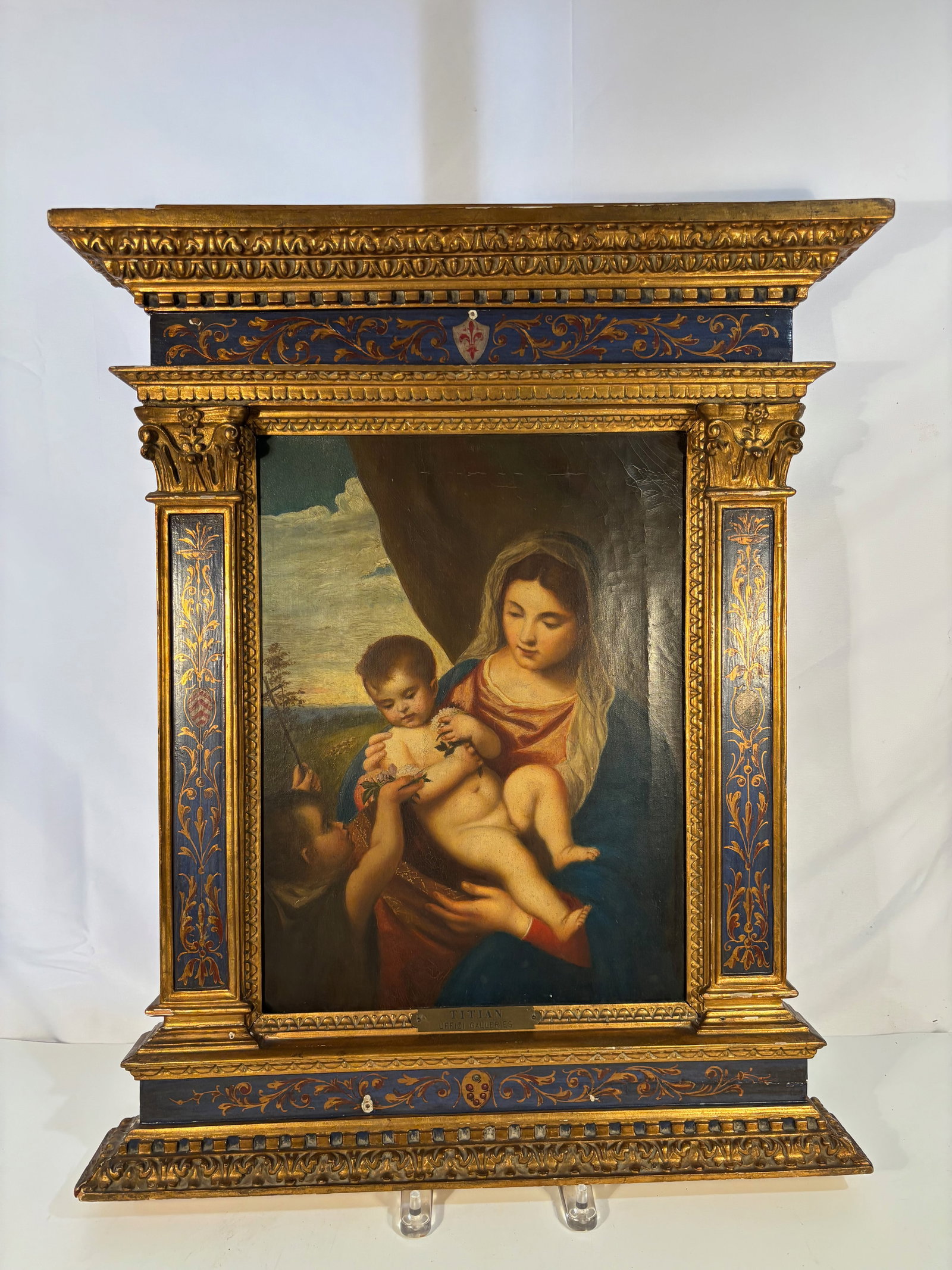 After Titian, Madonna and Child with St. John, Oil on Canvas in Ornate Renaissance Revival Frame (1 of 17)