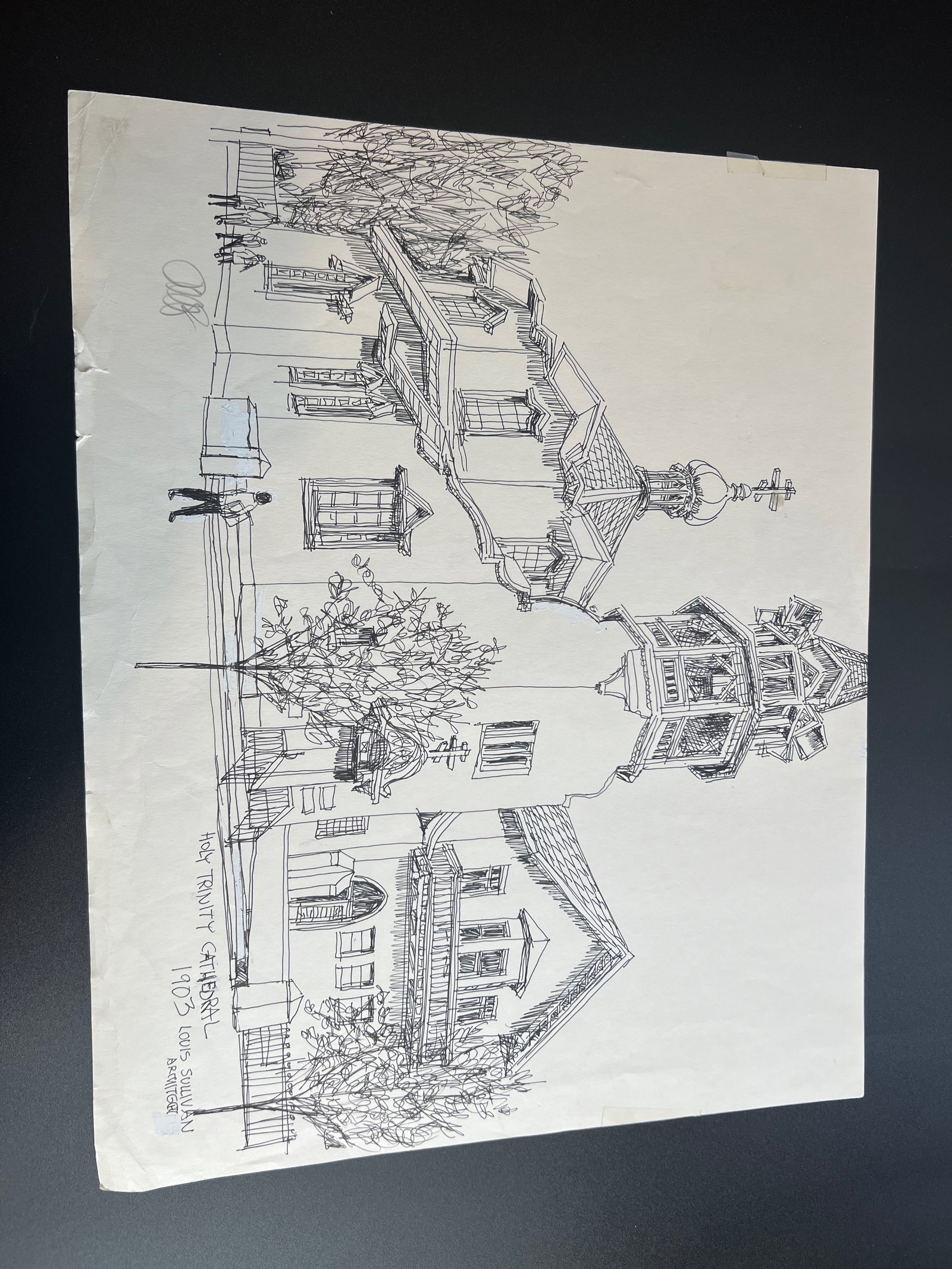 Pen-and-ink architectural Sketch " The Holy Trinity Cathedral is a historical building located in: William Orlandorf (American, 1924-1996), was a lifelong Chicago resident and world recognized artist sketched and painted Chicago and the cities of Europe for over 30 years. Bill's style is neo-impres