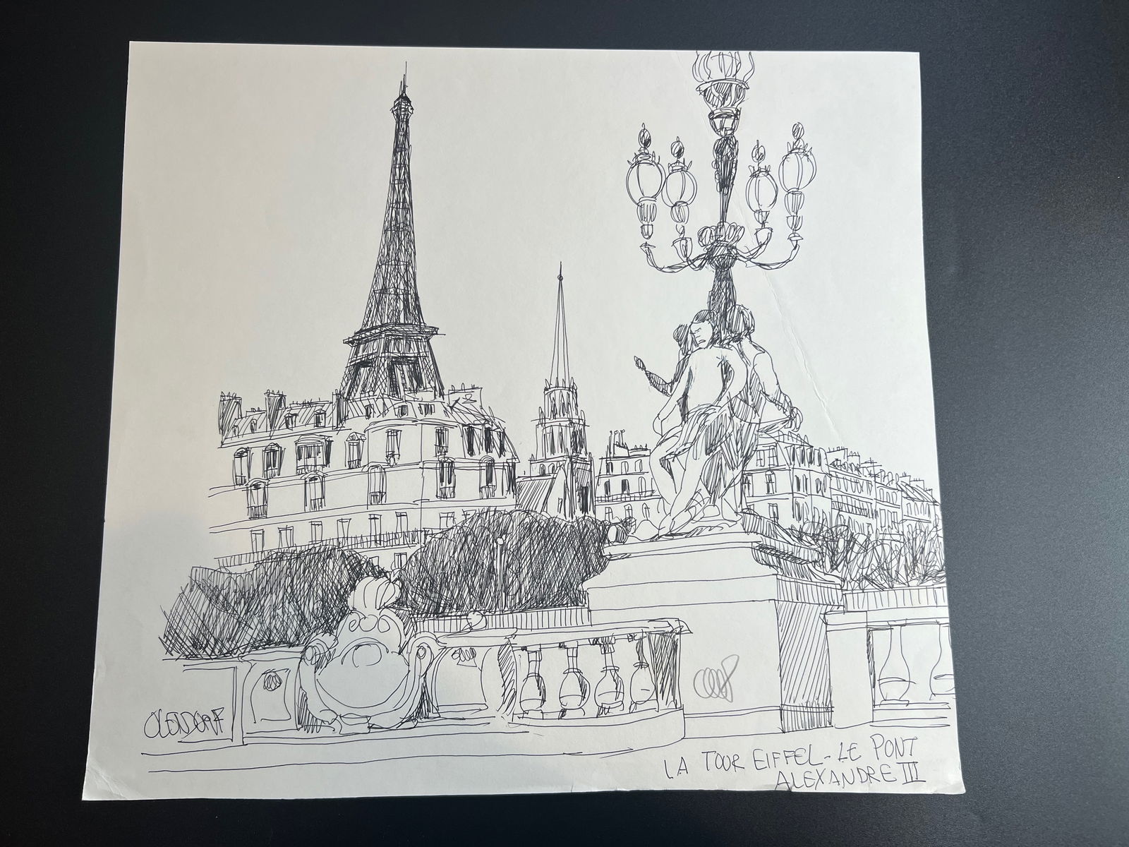 Pen-and-ink architectural Sketch  “La Tour Eiffel (the Eiffel Tower) and Le Pont Alexandre III " (1 of 9)