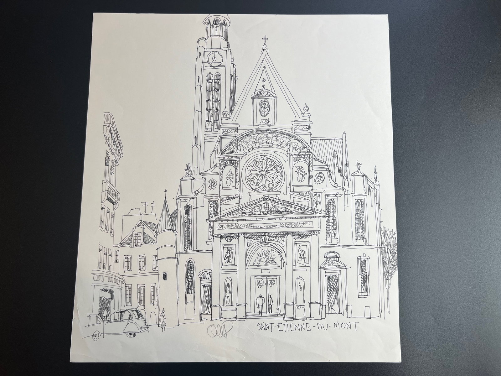 Pen-and-ink architectural Sketch “Saint-Étienne-du-Mont, a historic church located in Paris ": William Orlandorf (American, 1924-1996), was a lifelong Chicago resident and world recognized artist sketched and painted Chicago and the cities of Europe for over 30 years. Bill's style is neo-impres