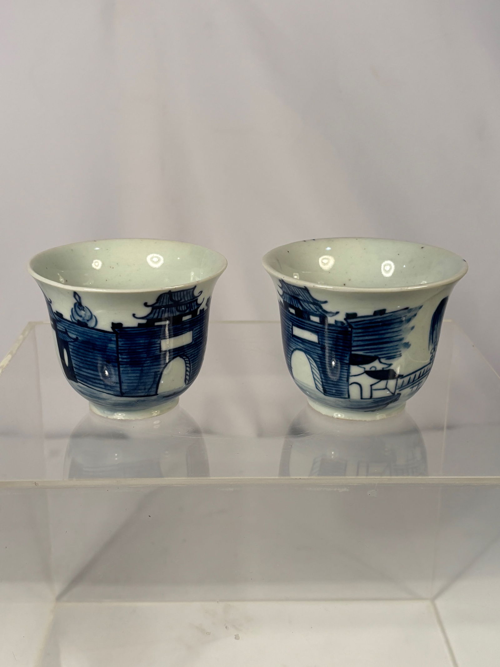 Pair of Chinese Blue and White porcelain Landscape Cups, Marked “Ruosheng Zhen Cang (1 of 13)