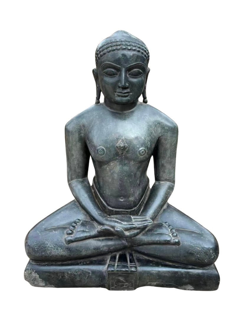 A Large Indian Jain Black Stone Figure of a Seated Tirthankara, Possibly 18th–19th Century (1 of 12)