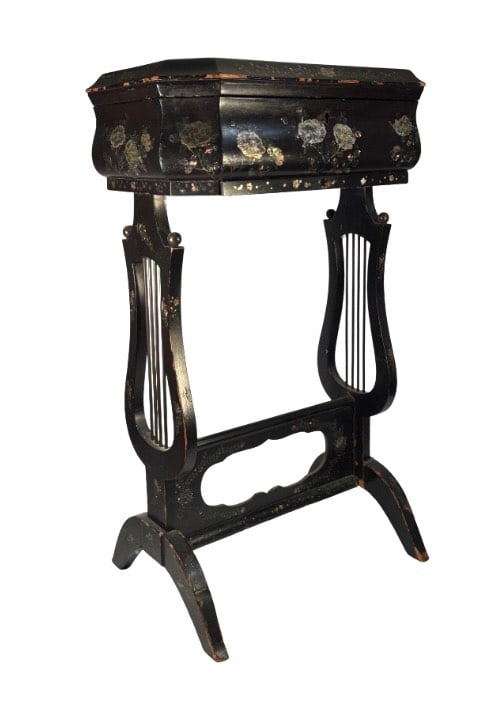 A Japanese  Lacquer Sewing Box on Lyre Stand with Mother-of-Pearl Inlay (1 of 16)