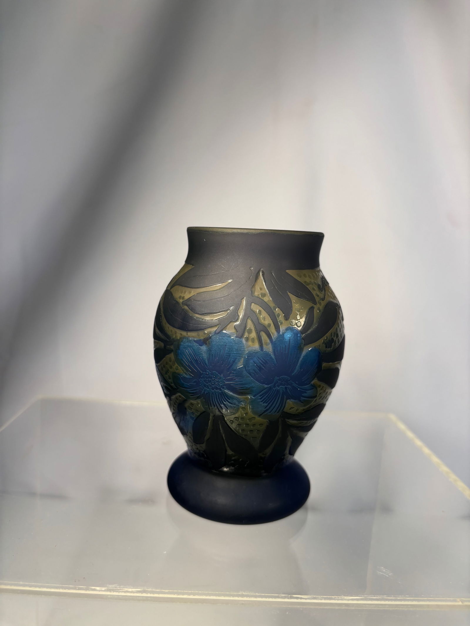 A Signed Gallé Cameo Glass Vase with Blue Floral Design (1 of 7)