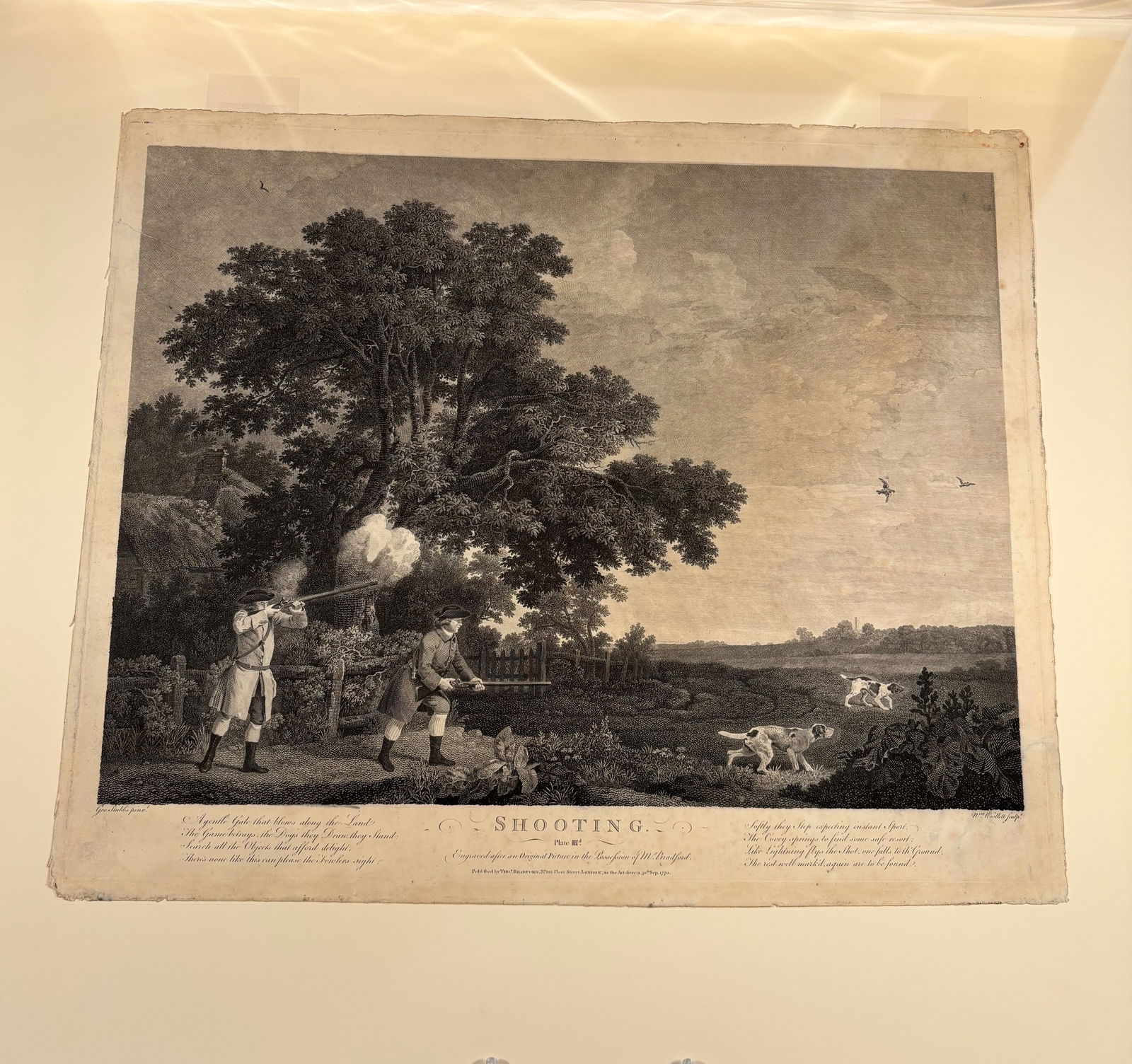 George Stubbs (1724–1806), after, engraved by William Woollett — Shooting, Plate III, 1770: Engraving with etching by William Woollett, after a painting by George Stubbs, Shooting, Plate III, published by Thomas Bradford, London, 30 September 1770. A fine sporting print from the celebrated S