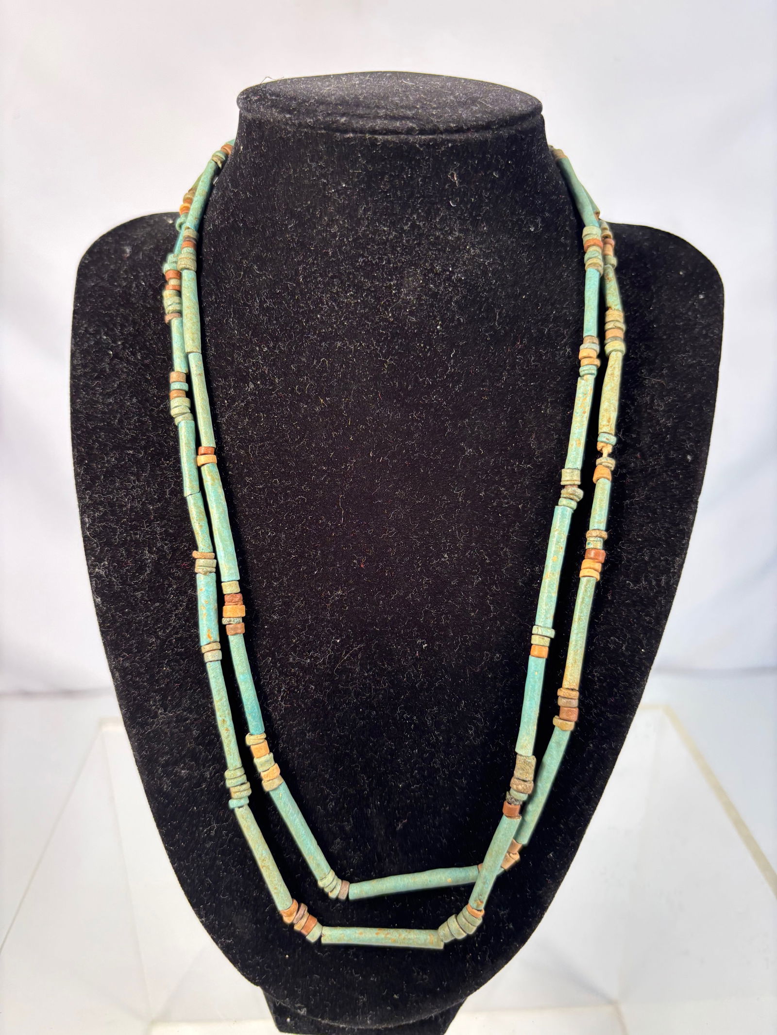 An Ancient Egyptian faience bead necklace, turquoise-blue glazed, 40 inches long (1 of 5)