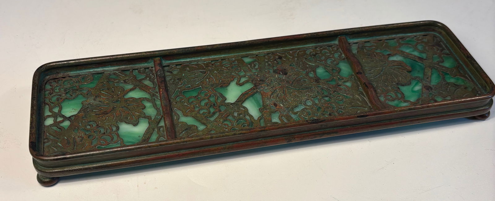 Tiffany Studios New York “Grapevine?? Bronze and Favrile Glass Pen Tray, Model No. 1004, circa (1 of 11)