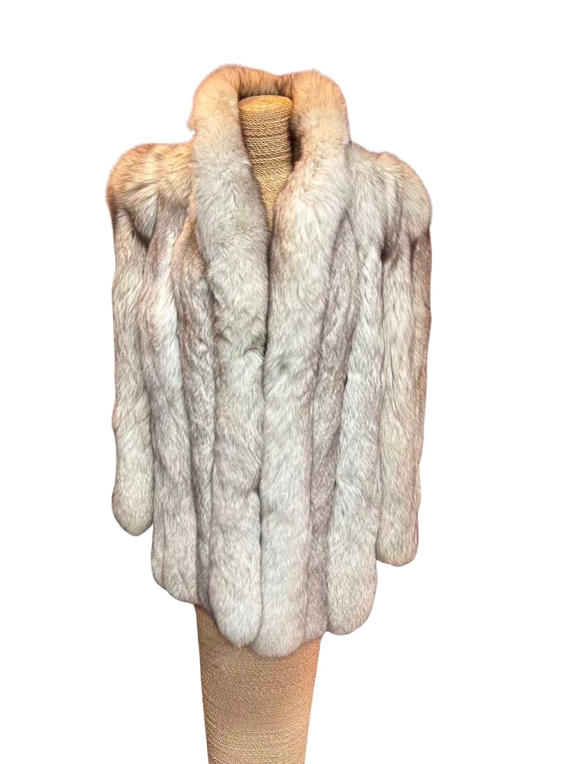 Silver Fox Fur Coat with Shawl Collar, Mid-Length (1 of 10)