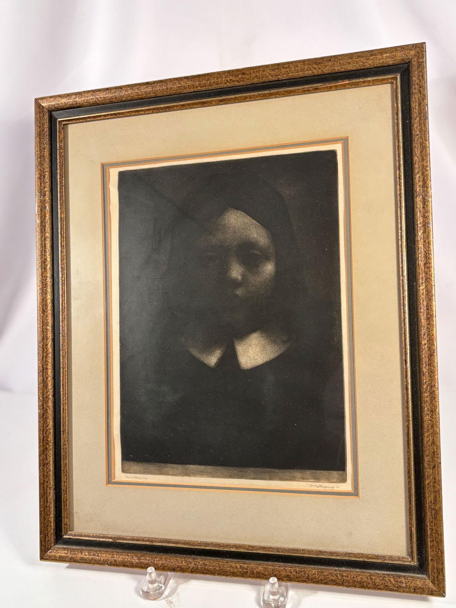 William Strang (Scottish, 1859–1921); Portrait of a Gentleman — Mezzotint, hand-signed “Wm: A finely executed mezzotint portrait by William Strang (Scottish, 1859–1921), depicting a seated gentleman in three-quarter view, rendered in Strang’s characteristic dark, atmospheric tones. Print