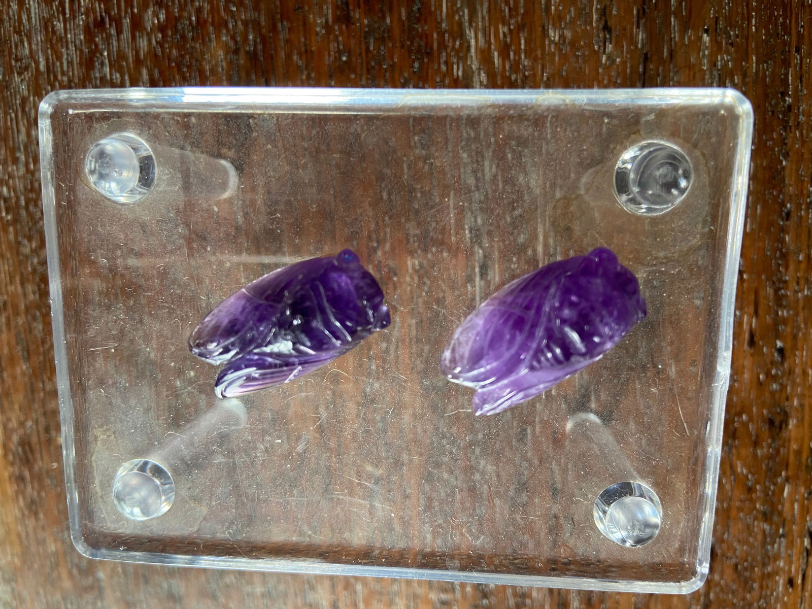 Pair of Chinese amethyst carved cicada: 19th Century; Dimensions?Length: 2.5 cm
