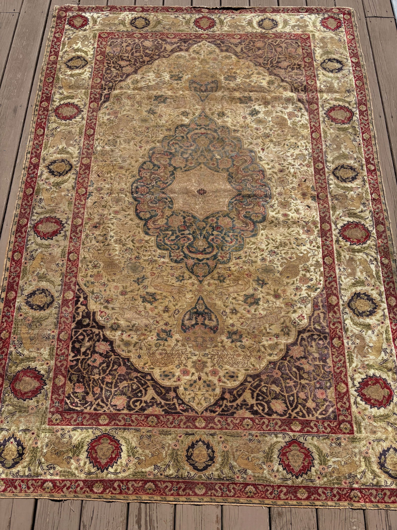Antique Persian silk hand knotted rug: Probably early 20th century, regions of Tabriz . Dimensions?86 INCHES X 58 INCHES