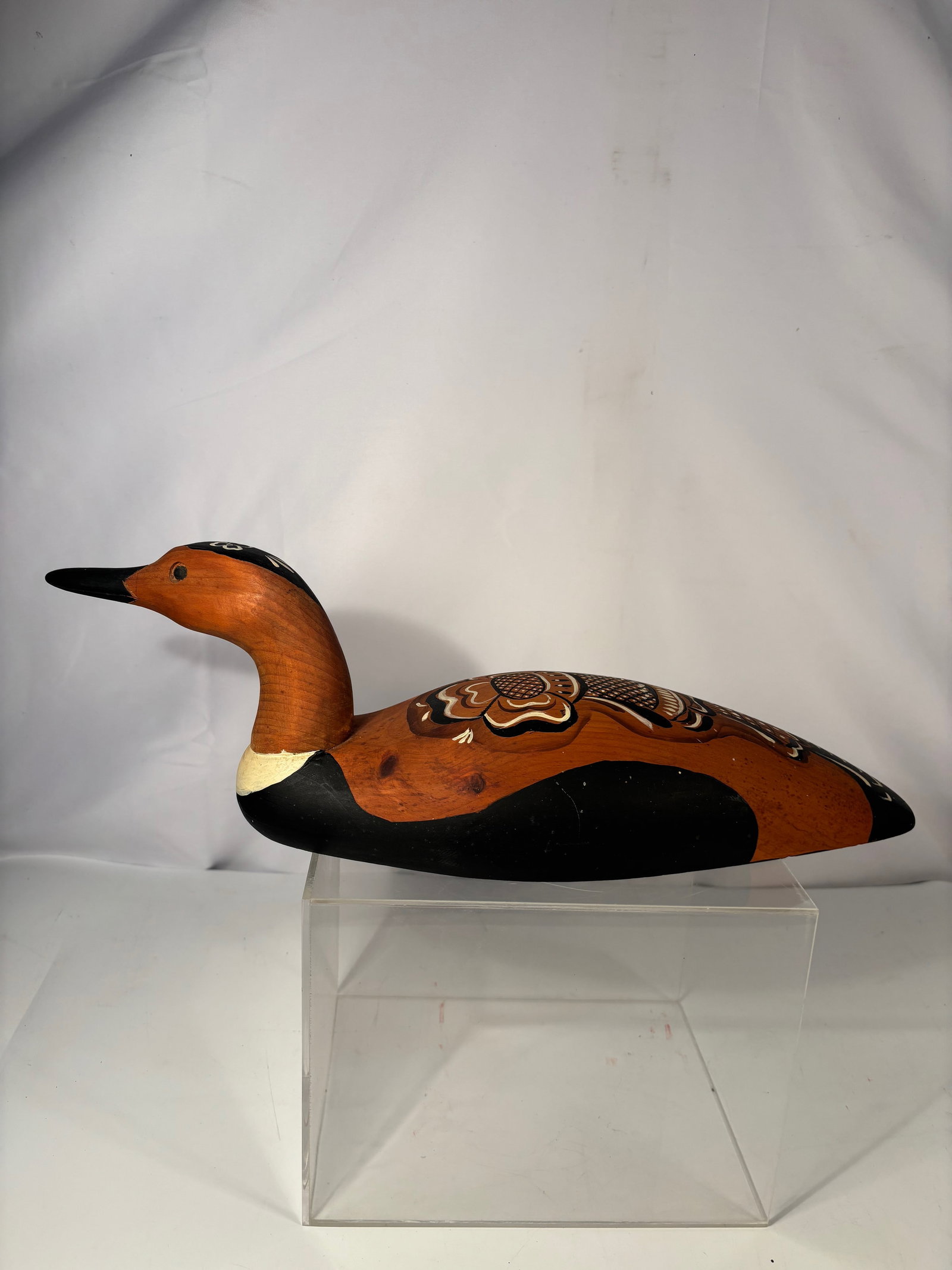 Hand-Carved Decorative Duck Decoy with Folk Art Painted Details (1 of 10)