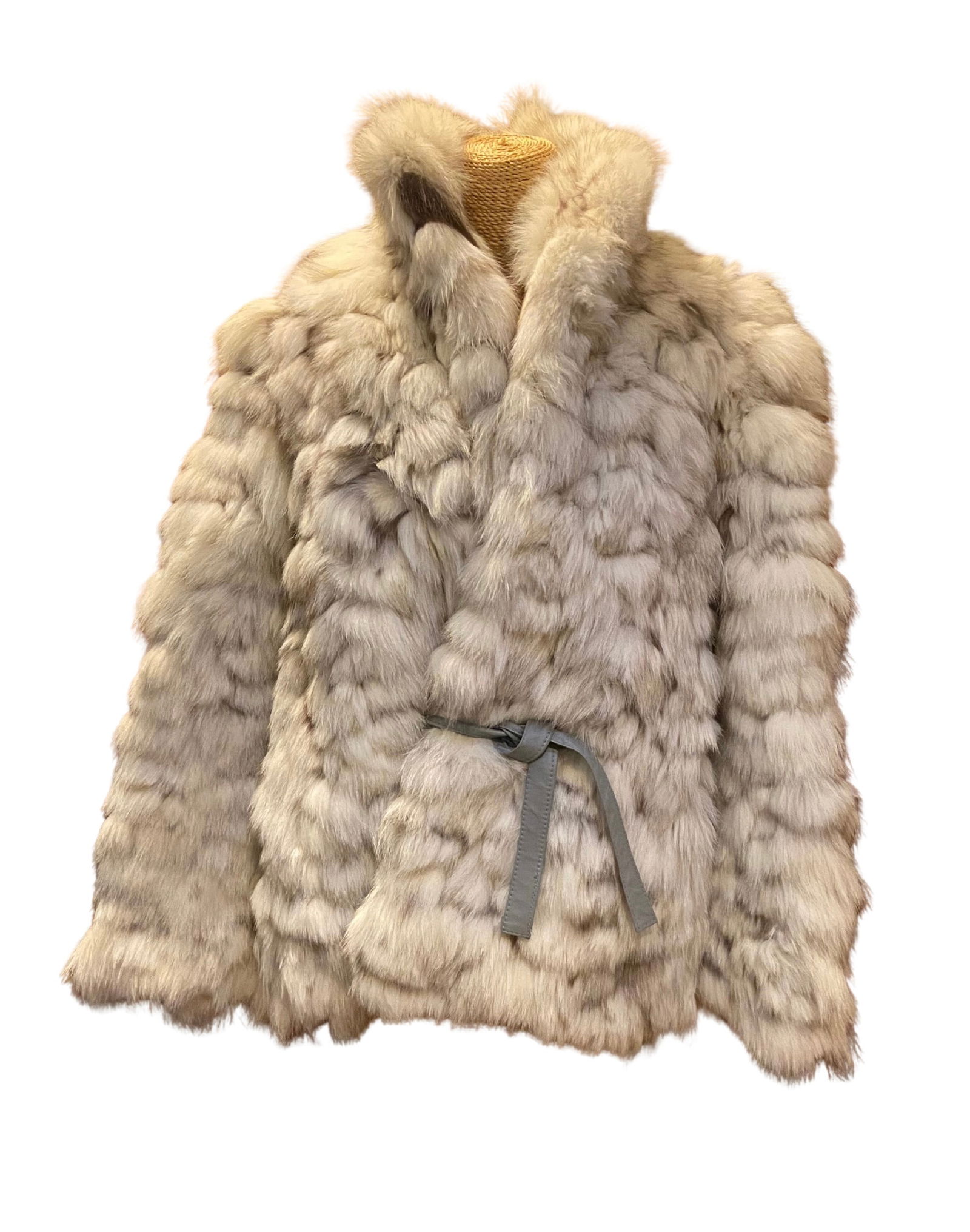 Fox Fur Jacket with Belt – Natural Silver/Arctic Fox – Made in Korea (1 of 7)