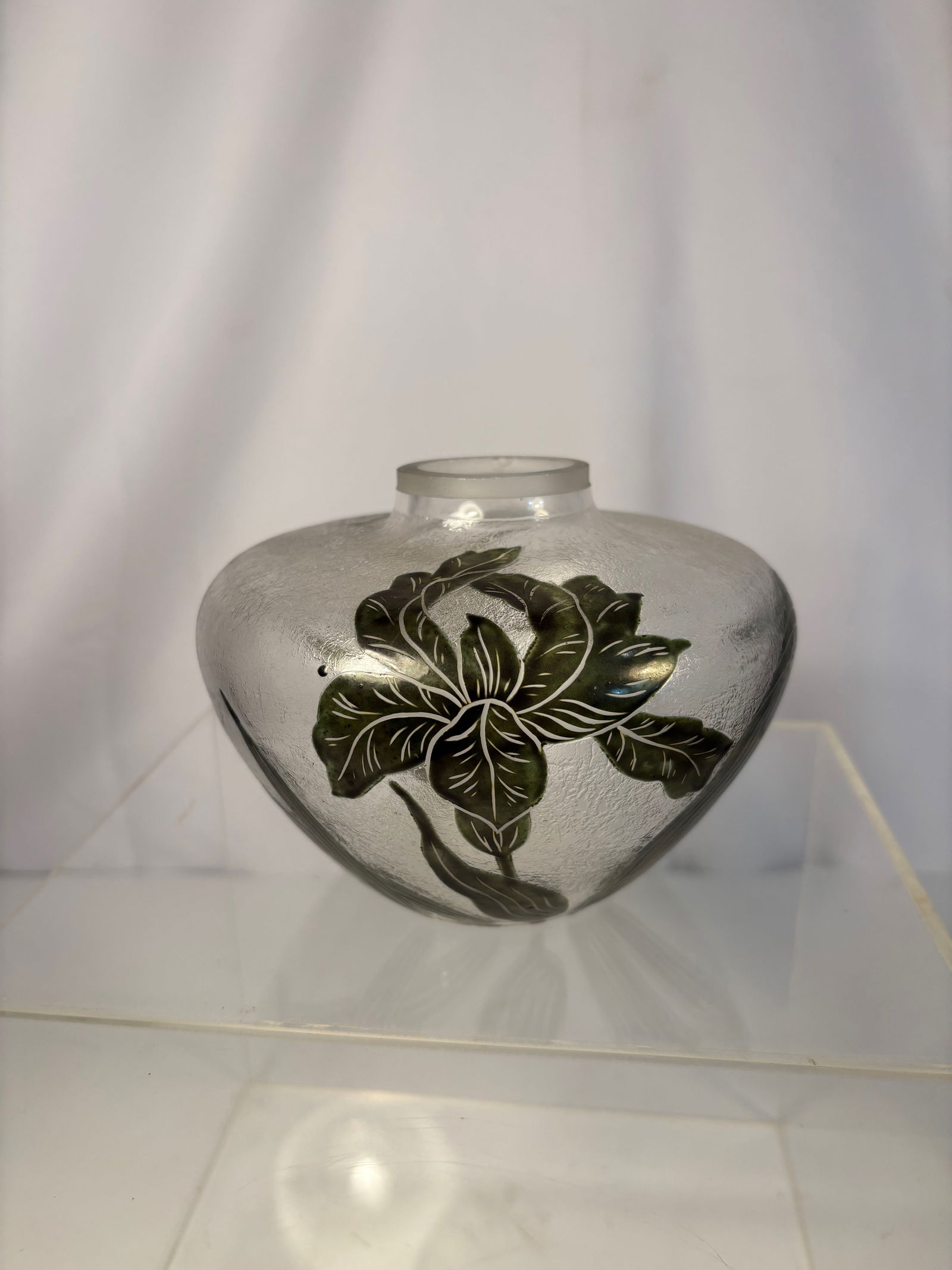 A Swedish Fiskgraal Art Glass Vase with Green Leaf Motif, c. 1970–1990 (1 of 6)