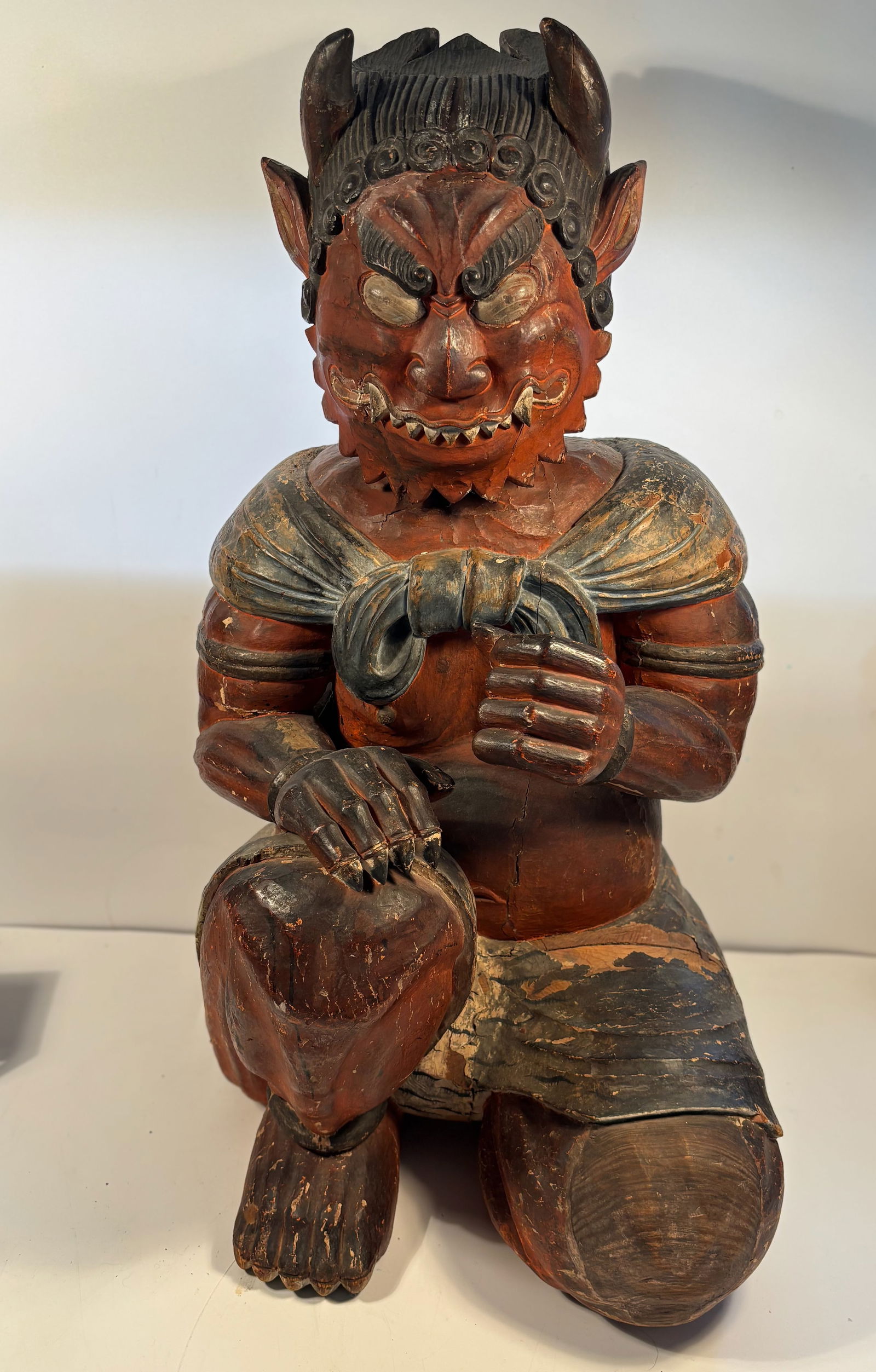 A large carved wood Oni figure or shrine Guardian (1 of 17)