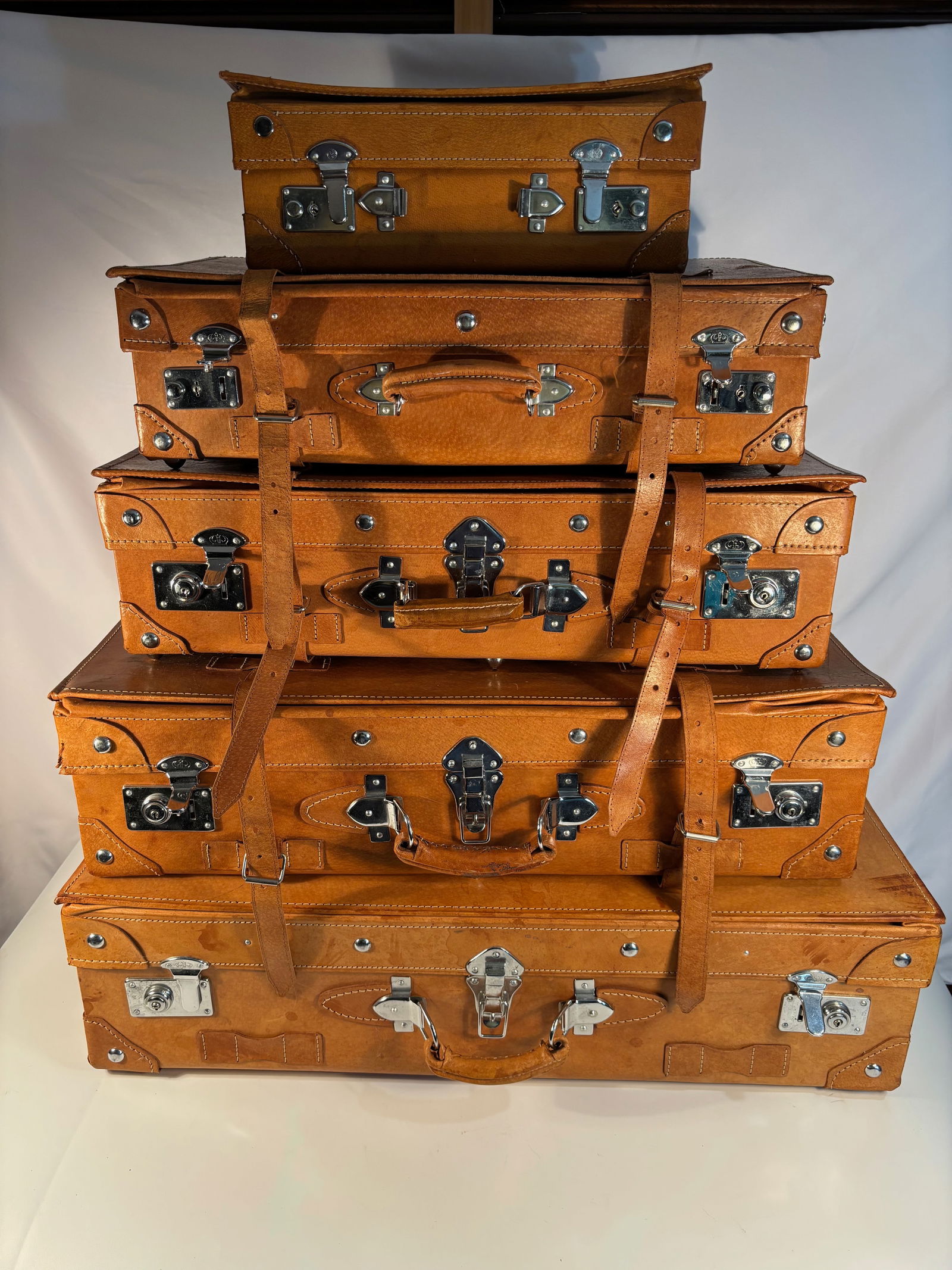 Set of 5 Vintage Style Leather Travel Suitcases / Decorative Luggage Trunks (1 of 13)
