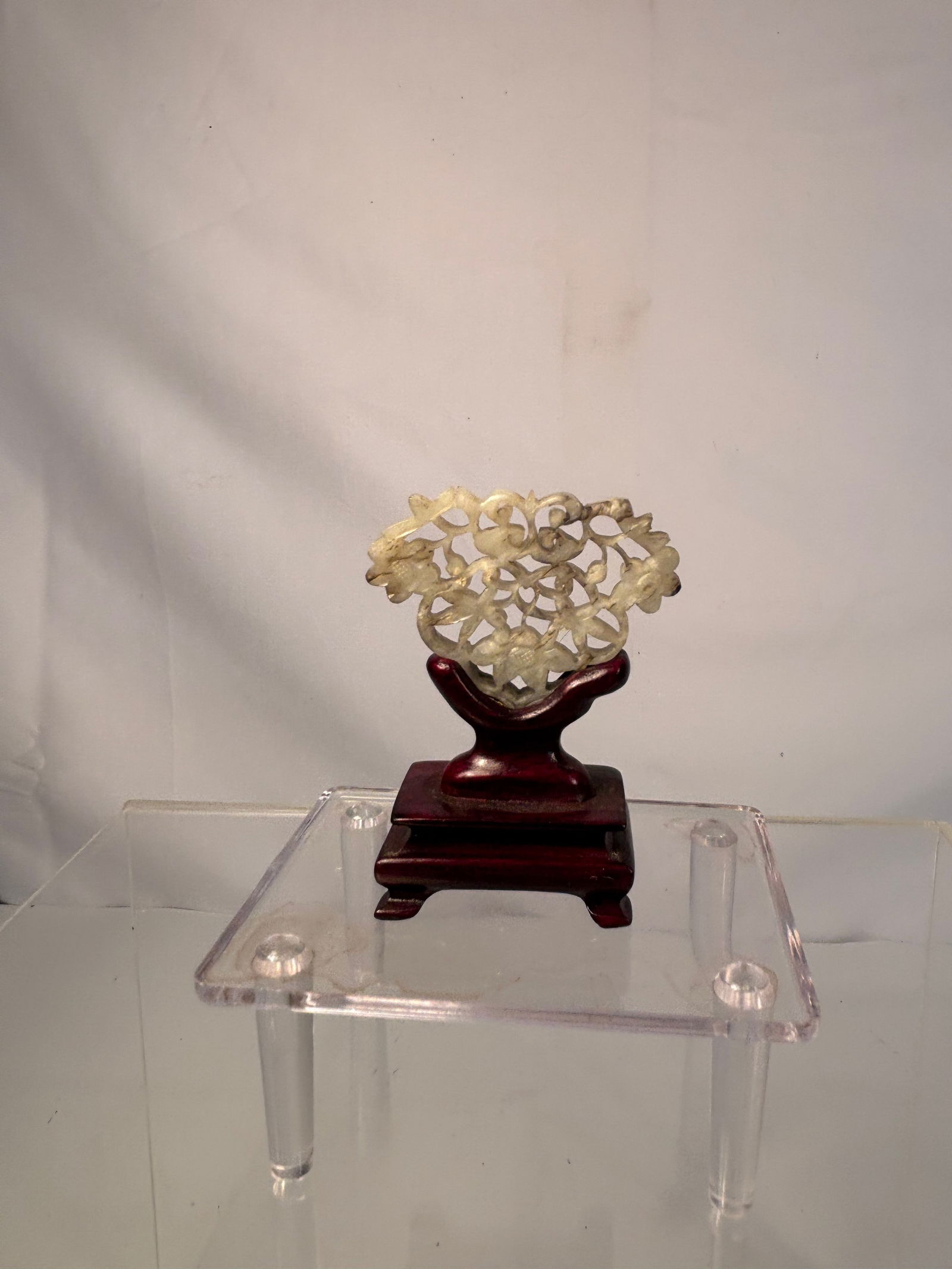 A Chinese Carved Openwork Jade Plaque on Stand, Ming Dynasty (1 of 6)