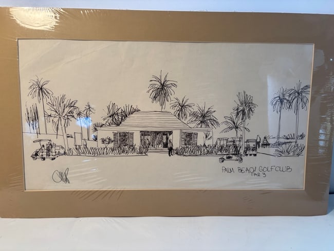 Pen-and-ink architectural Sketch "PALM BEACH GOLF CLUB PAR 3, Palm Beach, Florida "signed by William (1 of 5)