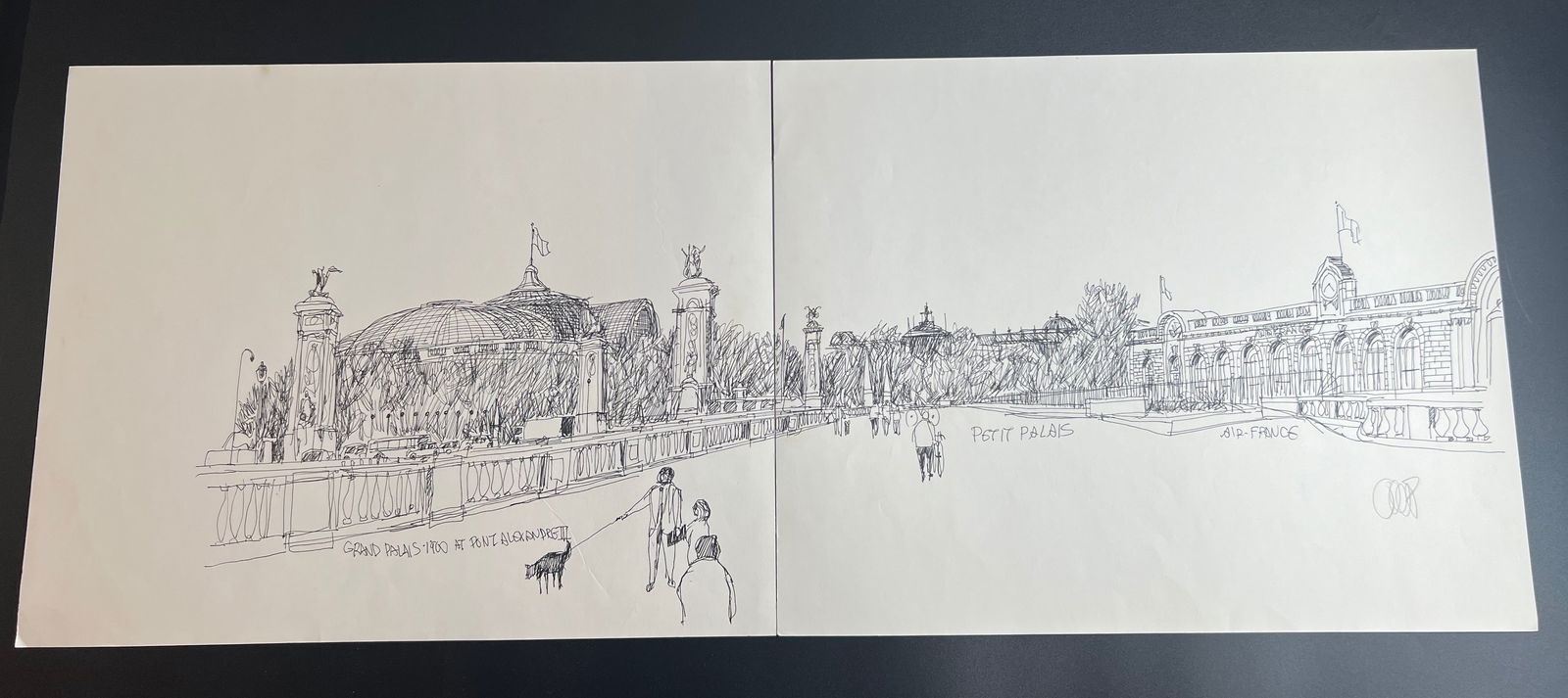 Pen-and-ink architectural Sketch “Grand Palais -1900 @ Pont Alexandre III; Petit Palais ; Air (1 of 11)