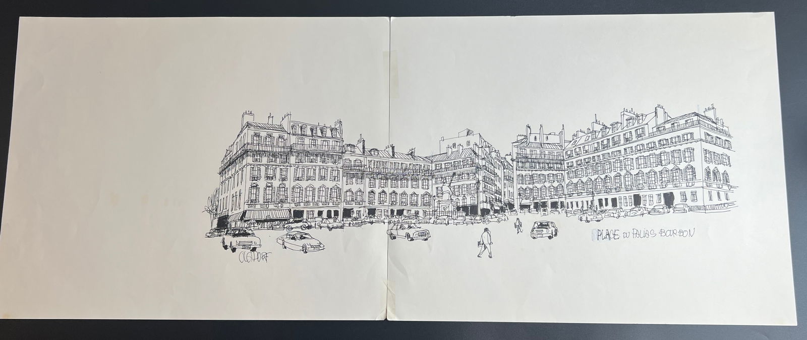 Pen-and-ink architectural Sketch “the Place du Palais Bourbon " signed by William Orlandorf (1 of 10)