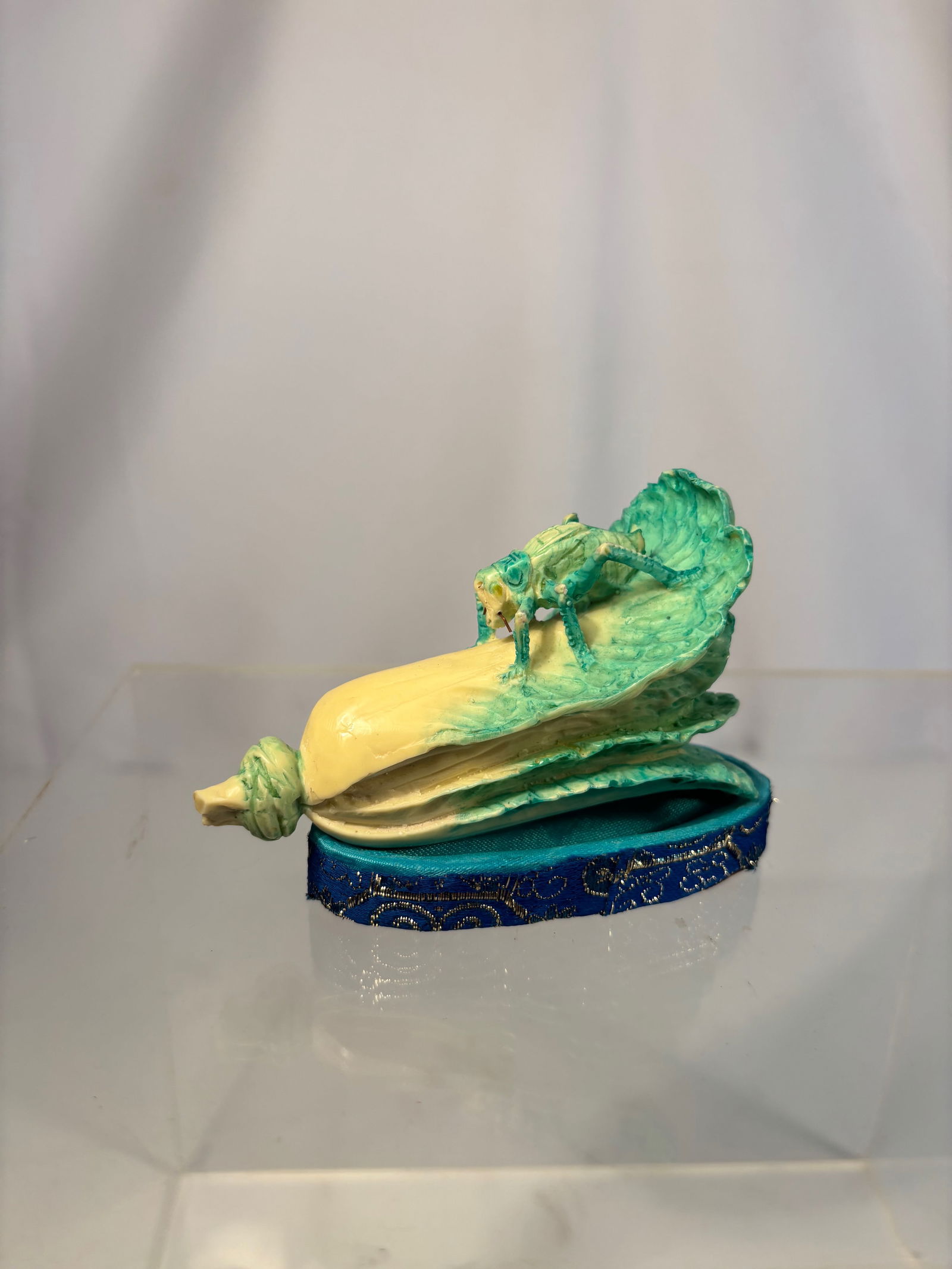 A Chinese Carved Bone ‘Cabbage with Insect’ Sculpture on Stand (1 of 12)