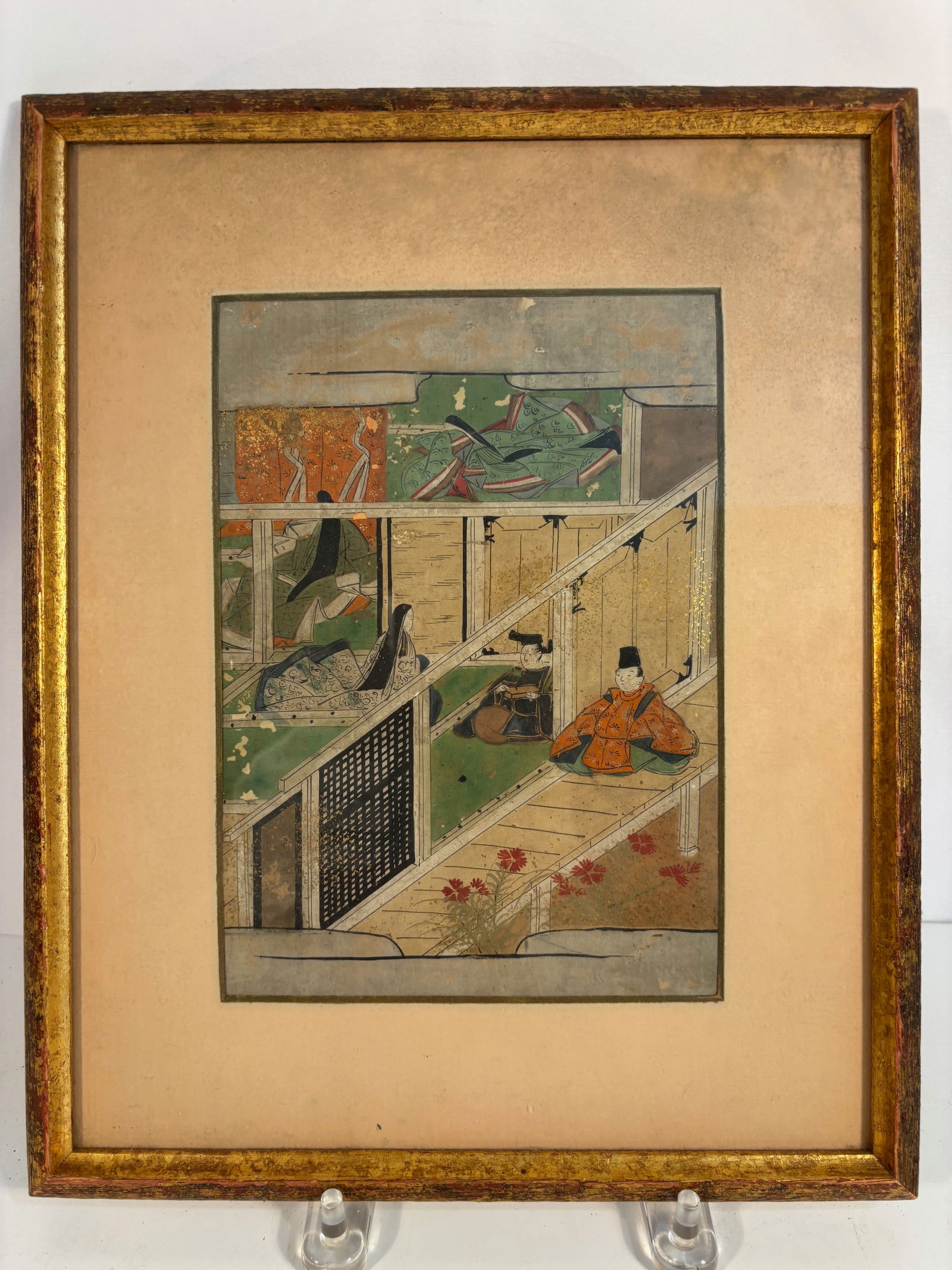 A Japanese Heian Court Scene Painting on Paper, Marshall Field & Company Label (1 of 8)