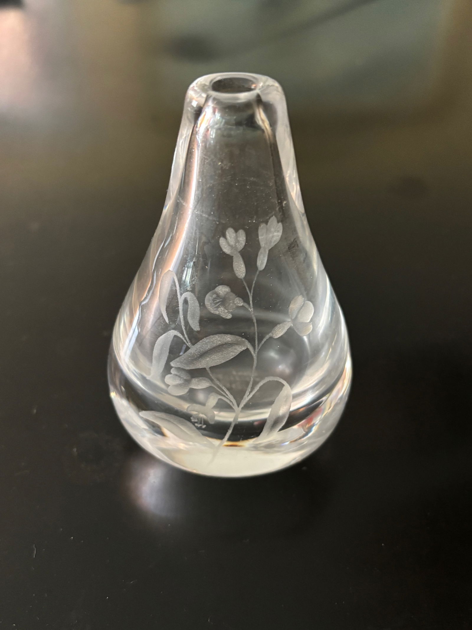 A Signed E. Gordon Engraved Glass Bud Vase with Floral Design (1 of 9)
