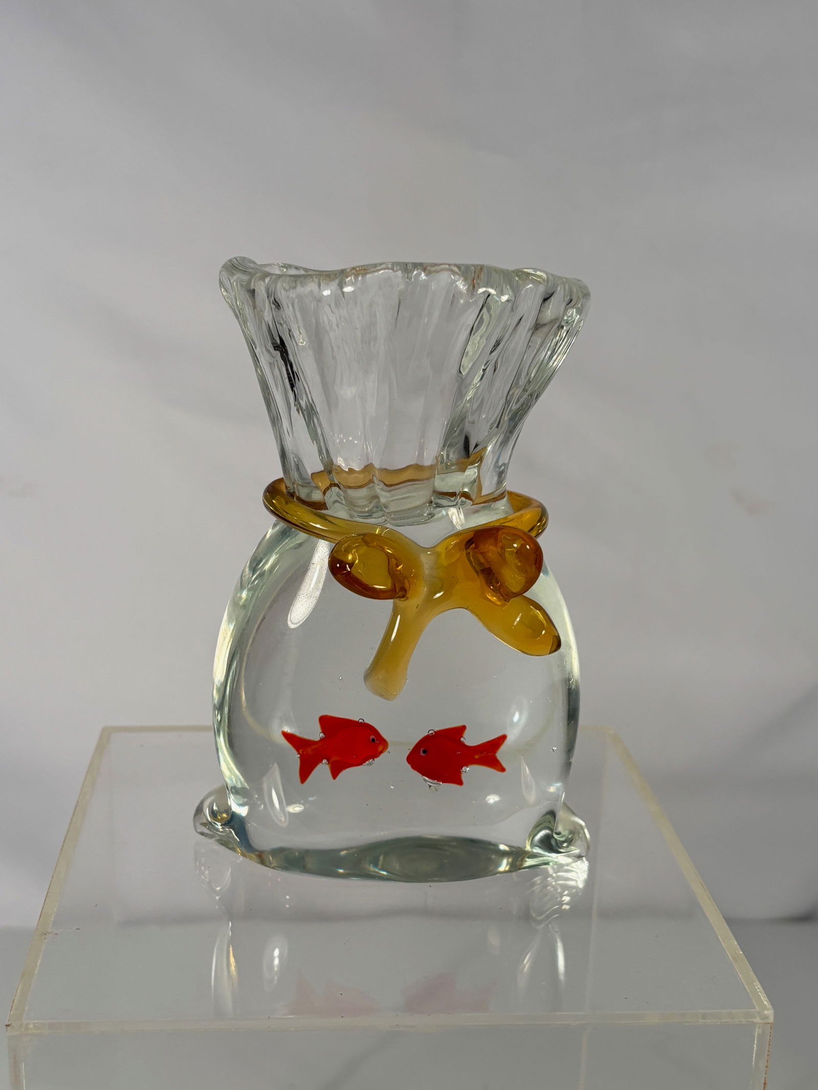Murano Clear Glass Sculpture of Goldfish in a Bag (1 of 7)