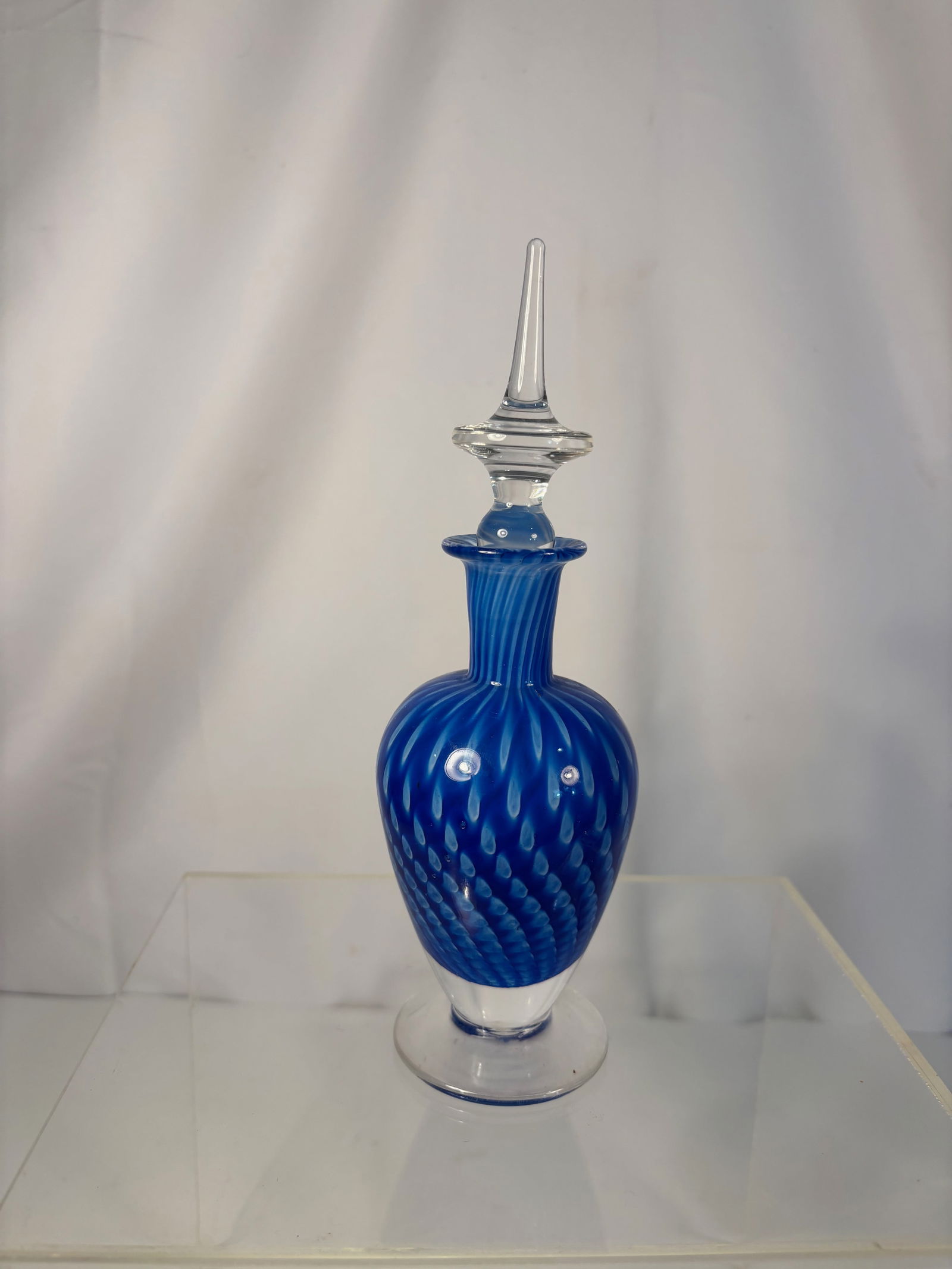 A T.V.G. England Cobalt Blue Art Glass Perfume Bottle with Stopper, Mid-20th Century (1 of 9)