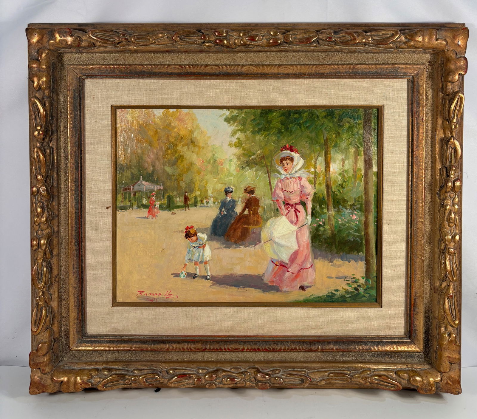 Luis Ramon (French, mid-20th century) “Promenade in the Park, Paris?? – Oil on Canvas (1 of 7)