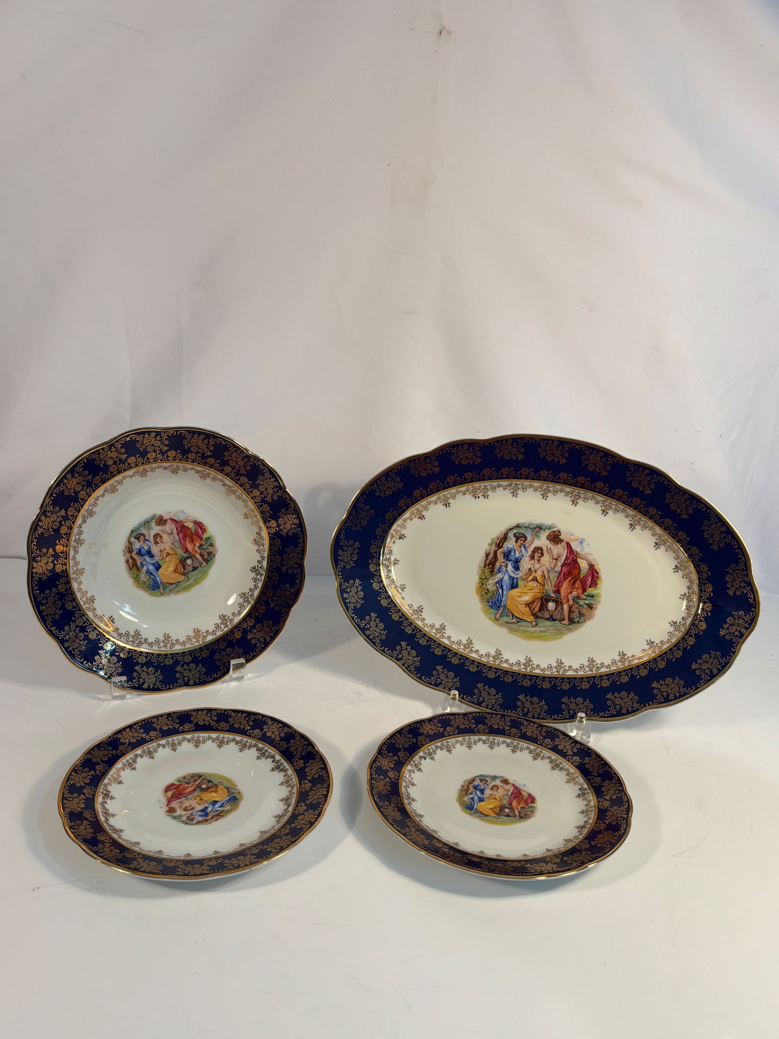 A Bohemia “Original Cobalt?? Gilt and Figural Porcelain Cabinet Set (4 pieces), Made in Czech (1 of 10)