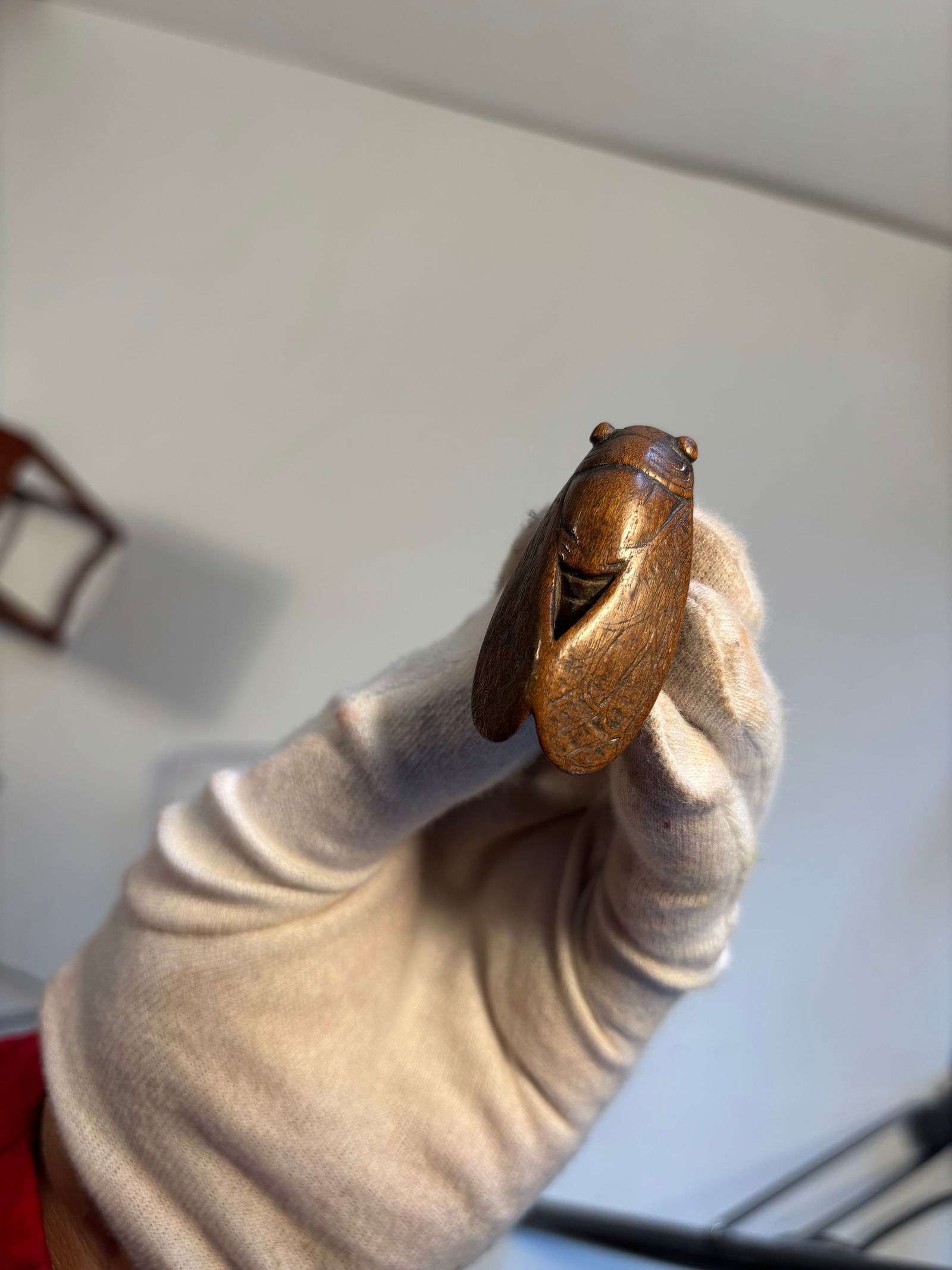 Netsuke of Cicada (boxwood): Edo (1615–1868) or Meiji period (1868–1912) ; Dimensions? H:1.5 cm; W: 2.5 cm; D: 4.5 cm.