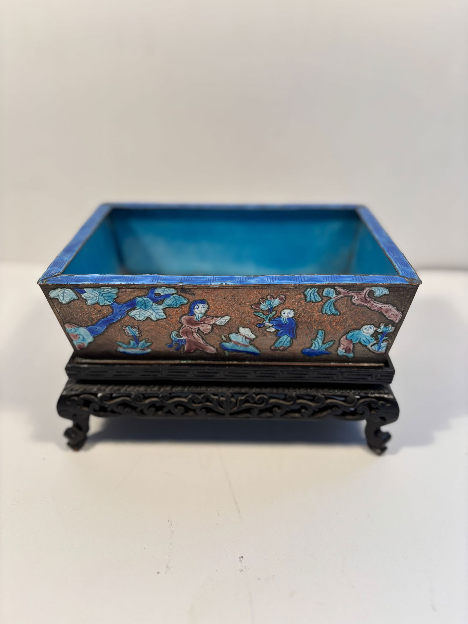 A Chinese silver enamel vase with wood base (1 of 10)