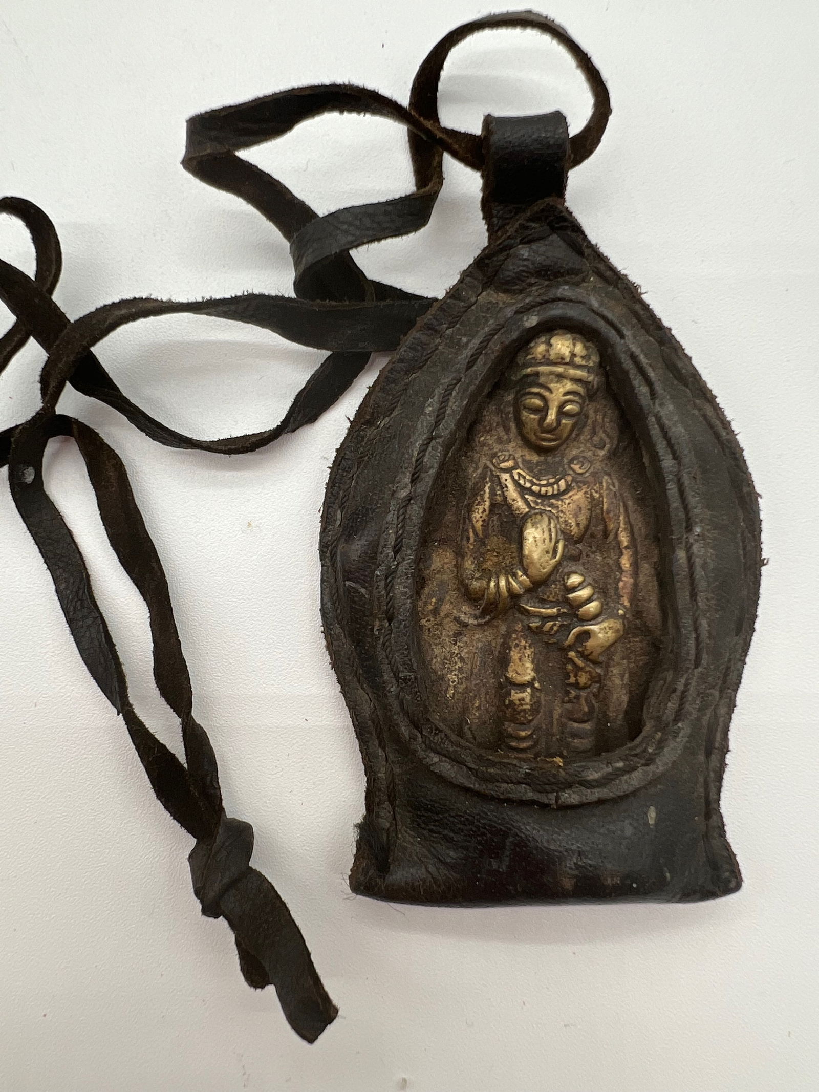 A portable Tibetan bronze Buddhist in amulet case (1 of 4)