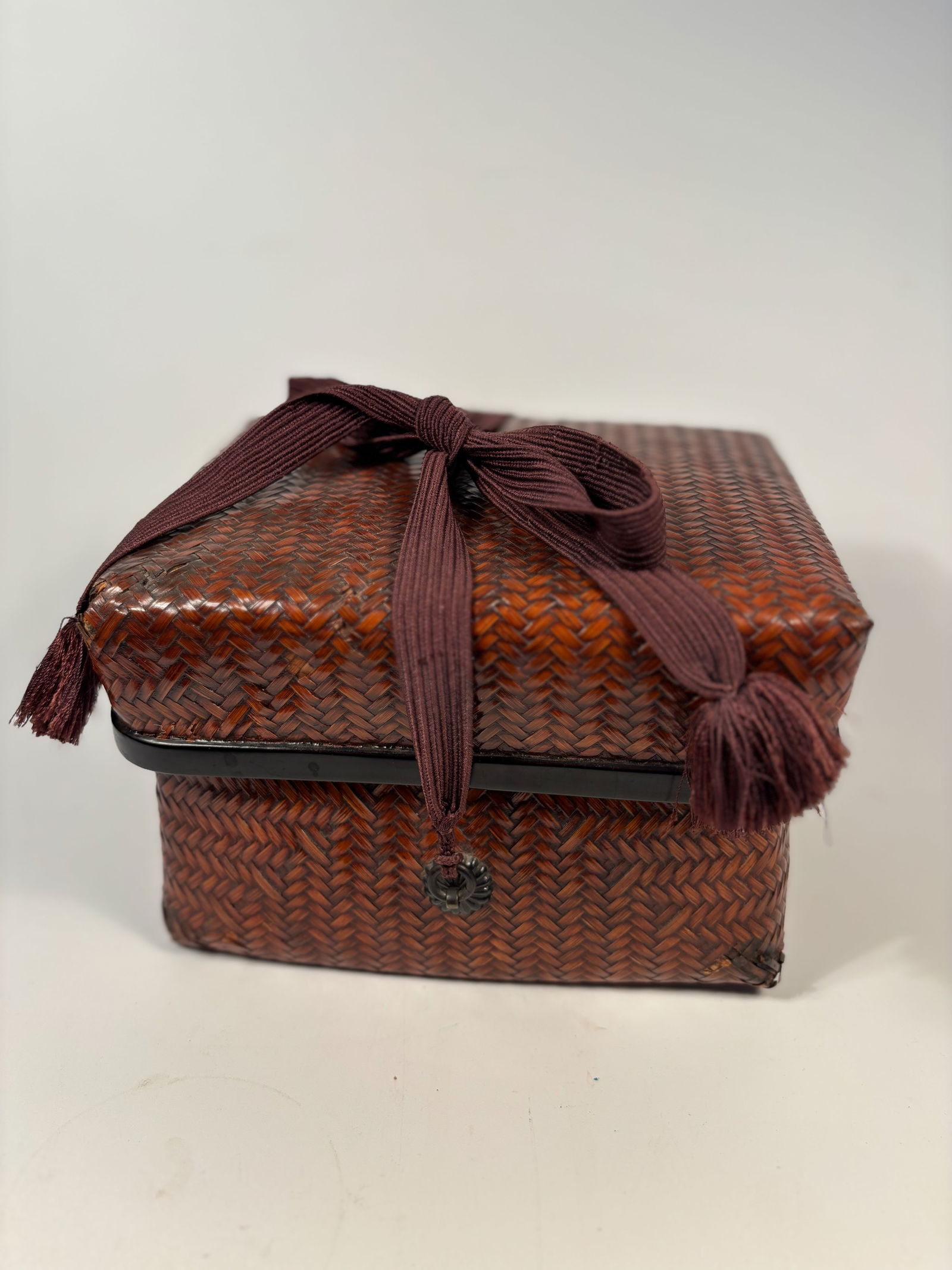 A Japanese Woven Bamboo Traveling Tea and Incense Set with Lacquer and Ceramic Implements (1 of 19)