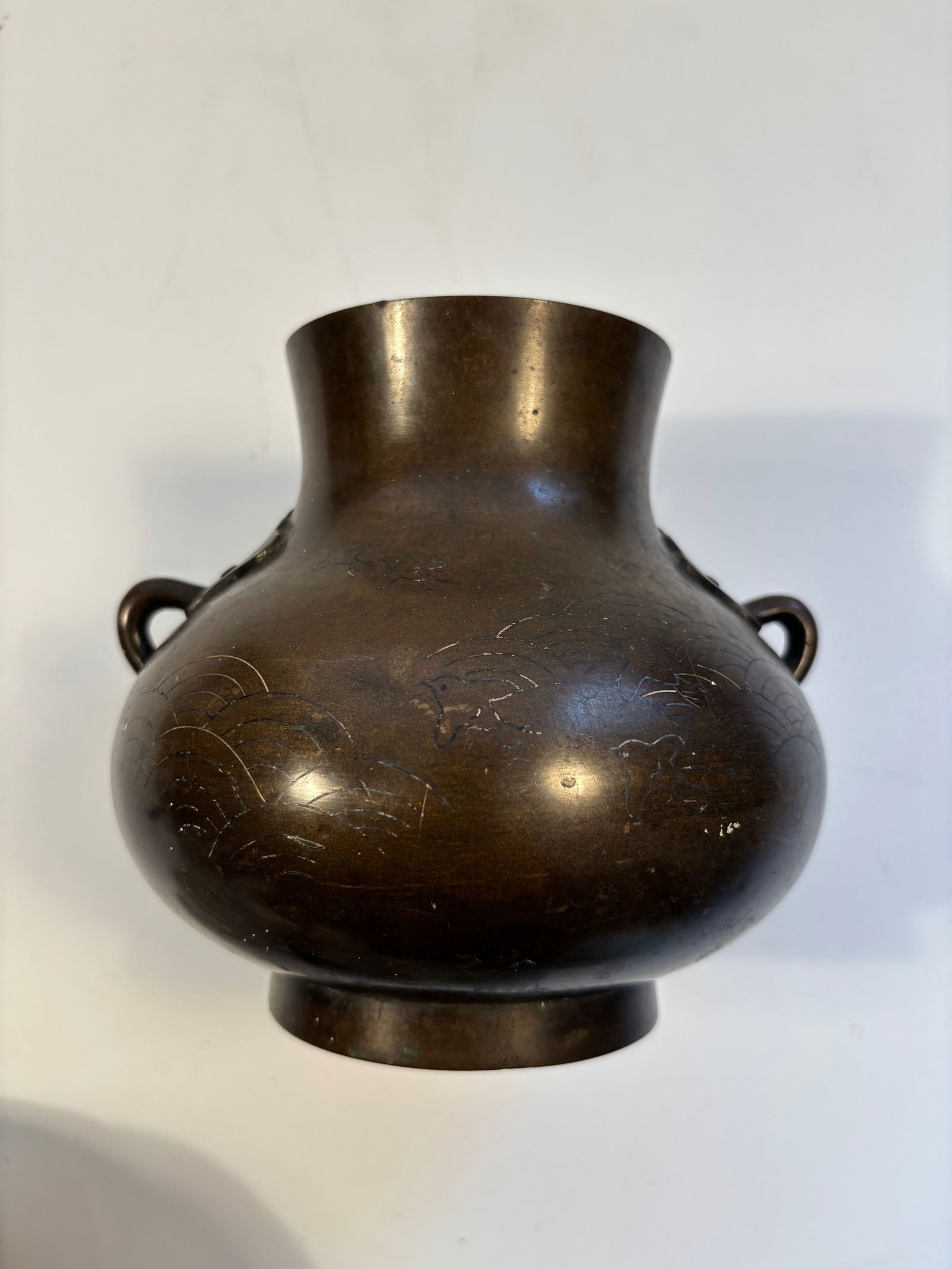 A Japanese silver and gold inlaid Bronze vase with handles (1 of 9)