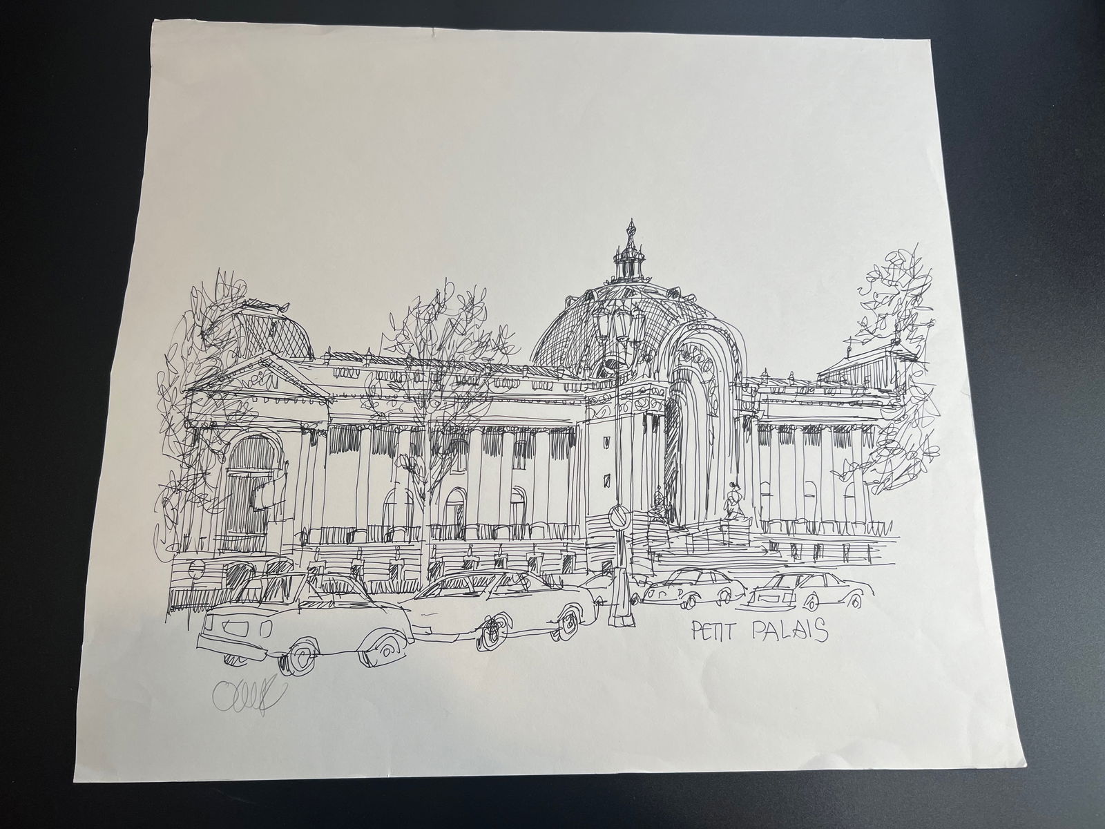 Pen-and-ink architectural Sketch " Palais, an iconic art museum" in Paris, France. signed by William: William Orlandorf (American, 1924-1996), was a lifelong Chicago resident and world recognized artist sketched and painted Chicago and the cities of Europe for over 30 years. Bill's style is neo-impres