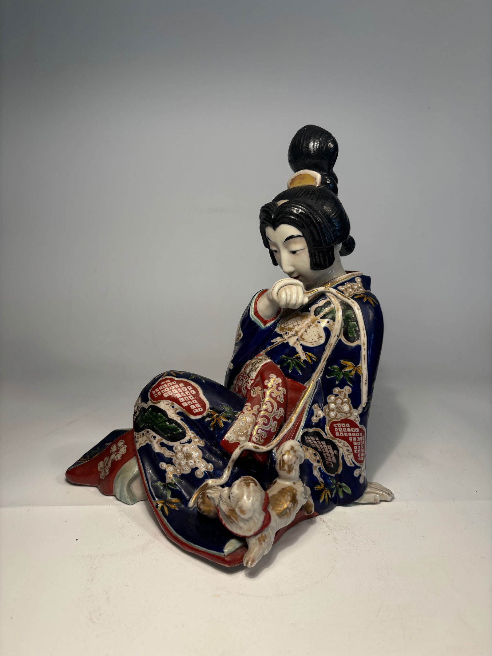 A Seated Geisha with Pekingese, Satsuma, Japan (1 of 14)
