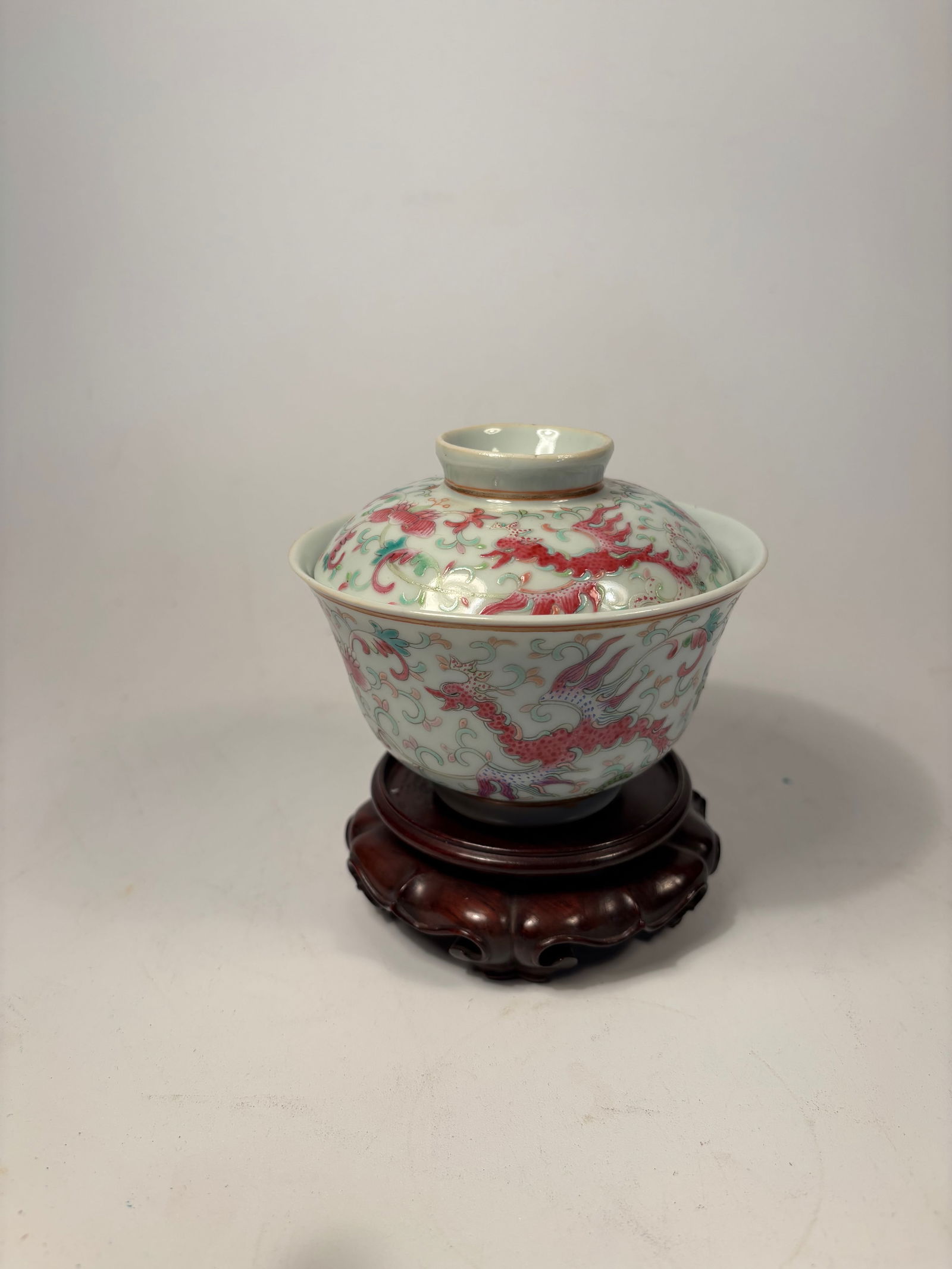 A Chinese Famille Rose Porcelain Dragon Bowl with Cover with "QIANLONG" mark (1 of 14)