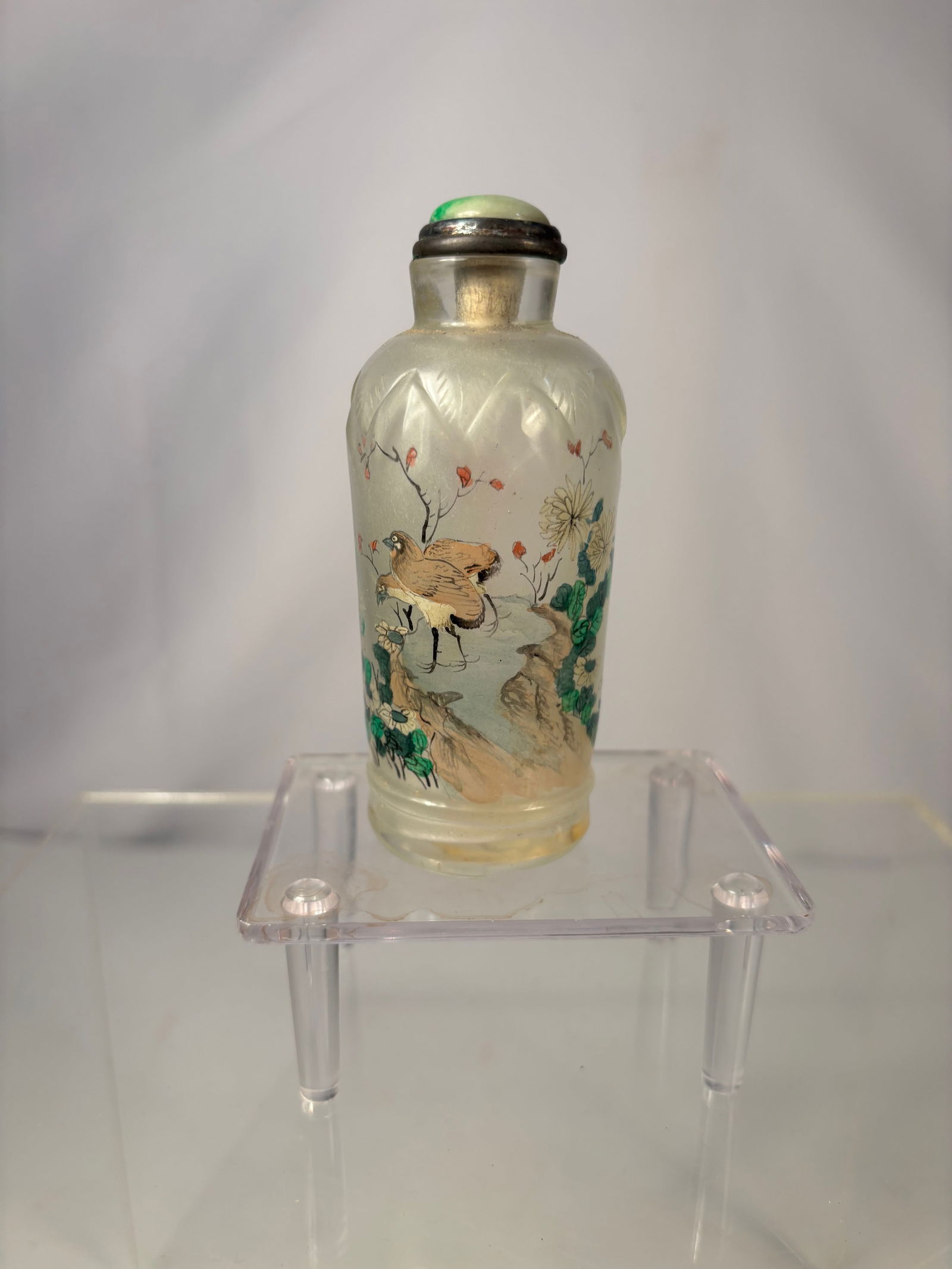 A Chinese Inside-Painted Glass Snuff Bottle with Jadeite Stopper (1 of 17)