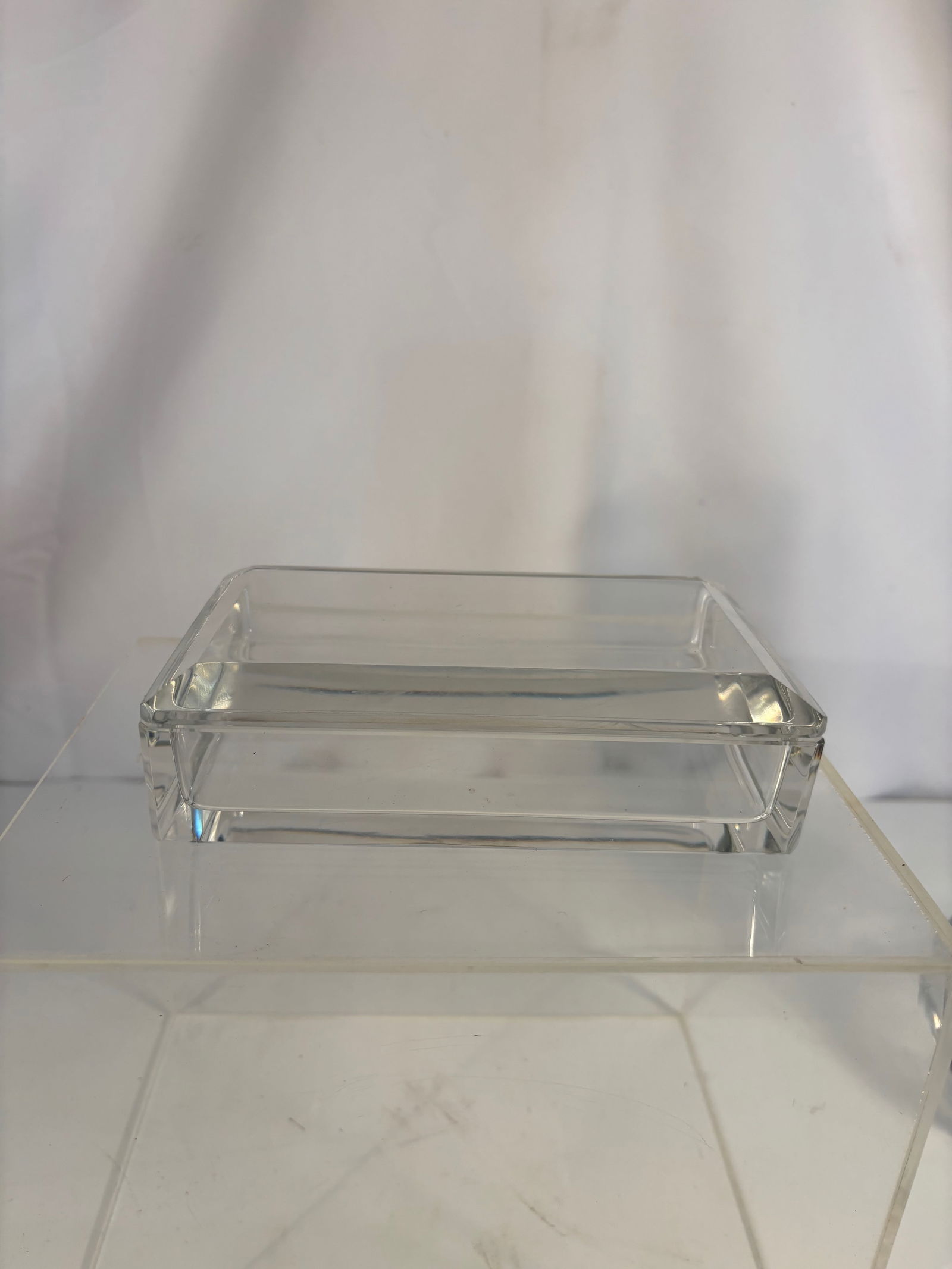A Val Saint Lambert Modernist Rectangular Crystal Box with Cover, Signed , c. 1950–1970 (1 of 12)