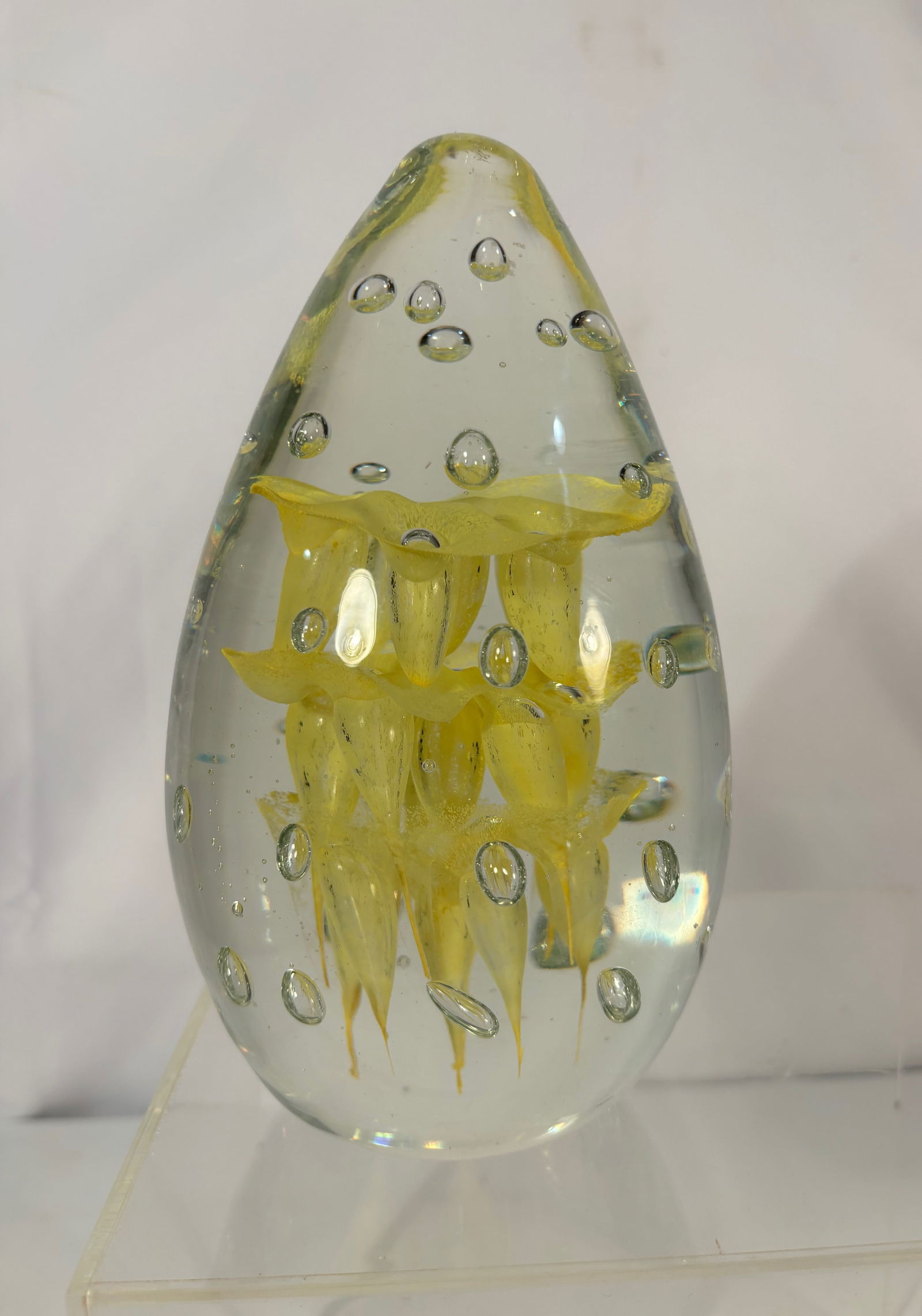 Large Art Glass Jellyfish Sculpture, Clear Glass with Yellow Lampwork, 8.5 in. (1 of 8)