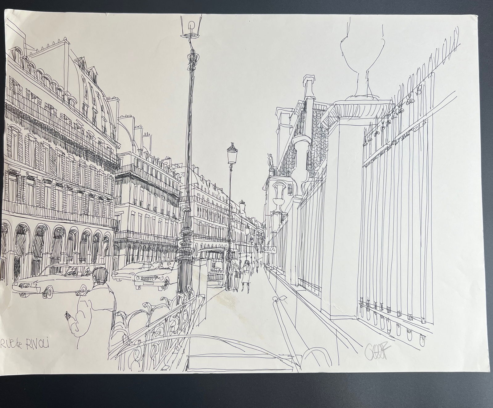 Pen-and-ink architectural Sketch "Rue de Rivoli in Paris " signed by William Orlandorf (1 of 7)