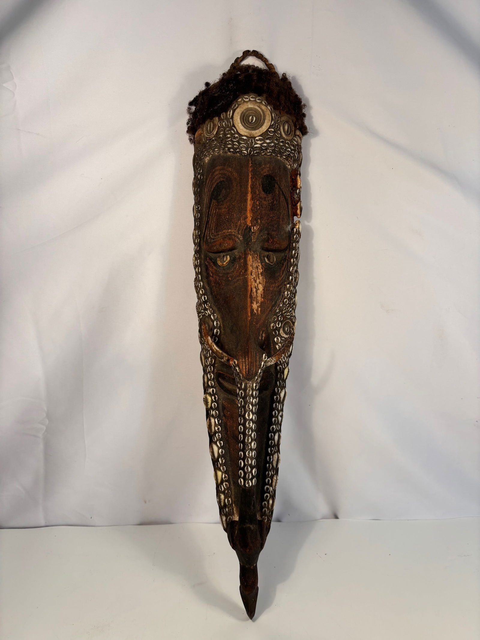 Papua New Guinea Cowrie-Shell Adorned Wooden Mask, Sepik River Region (1 of 13)
