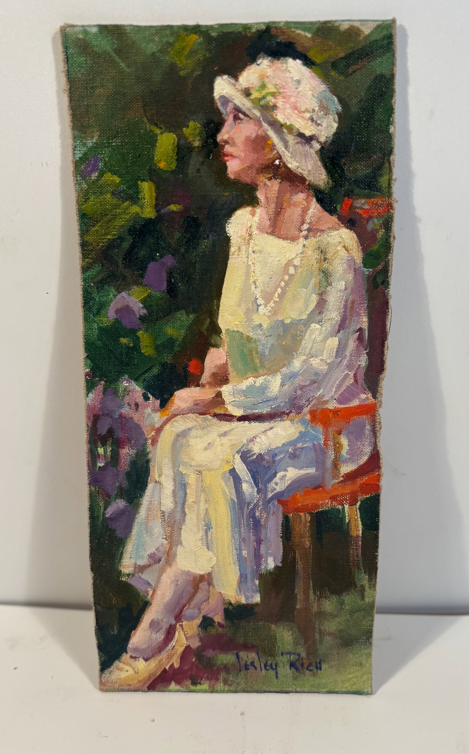 LESLEY RICH (California, Contemporary), "The garden" ., Oil on canvas: LESLEY RICH (California, Contemporary), Signed lower right "Lesley Rich" Dimensions?5.25" x 12"