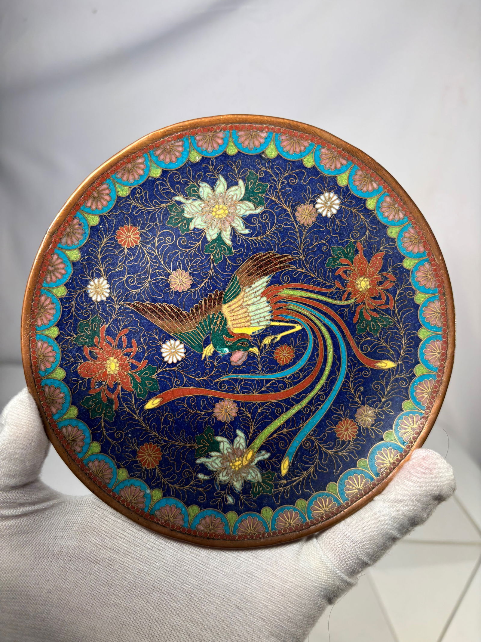 A Chinese Cloisonné Enamel Plate with Phoenix amid Floral Scrolls (1 of 7)