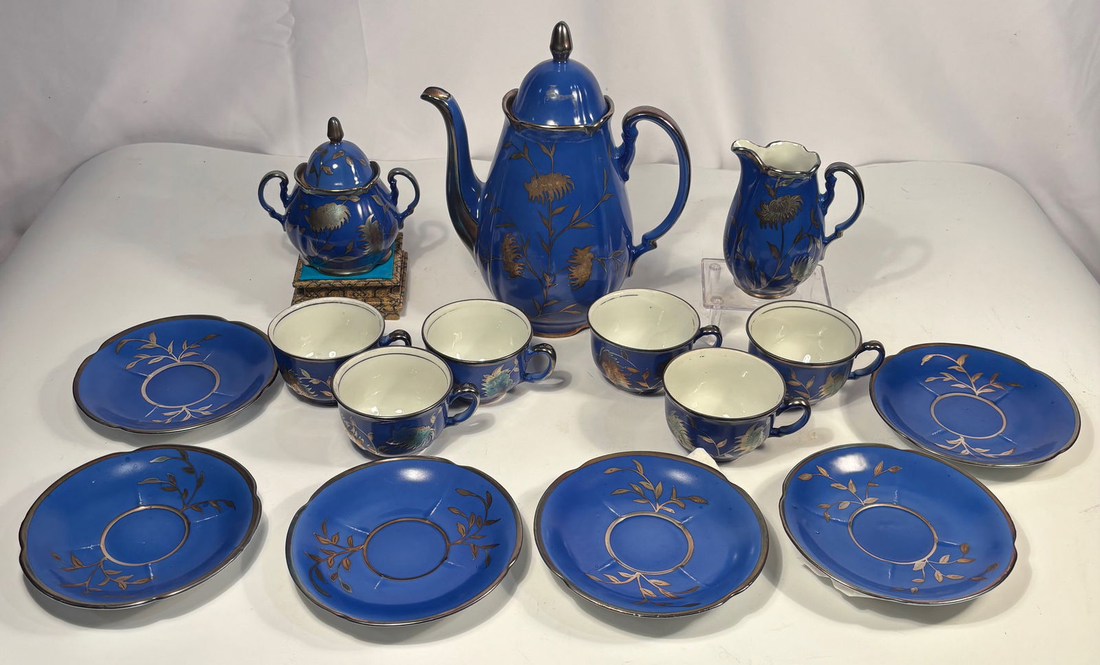 R.W. Bavaria Cobalt Blue Porcelain Coffee Service with Silver Overlay, c.1900, 15 Pieces (1 of 20)