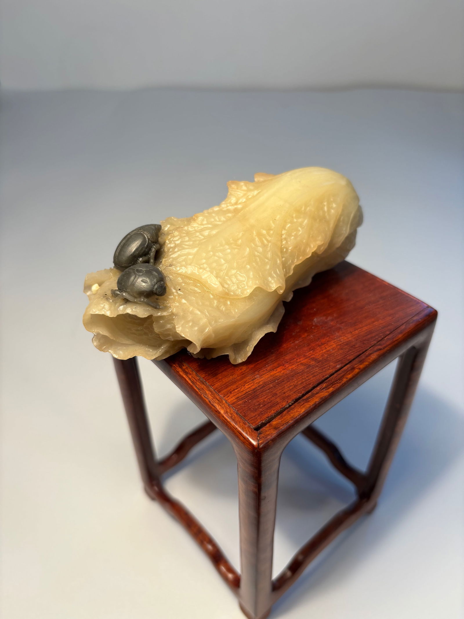 A Chinese hand carved jade carbbage with insects (1 of 11)