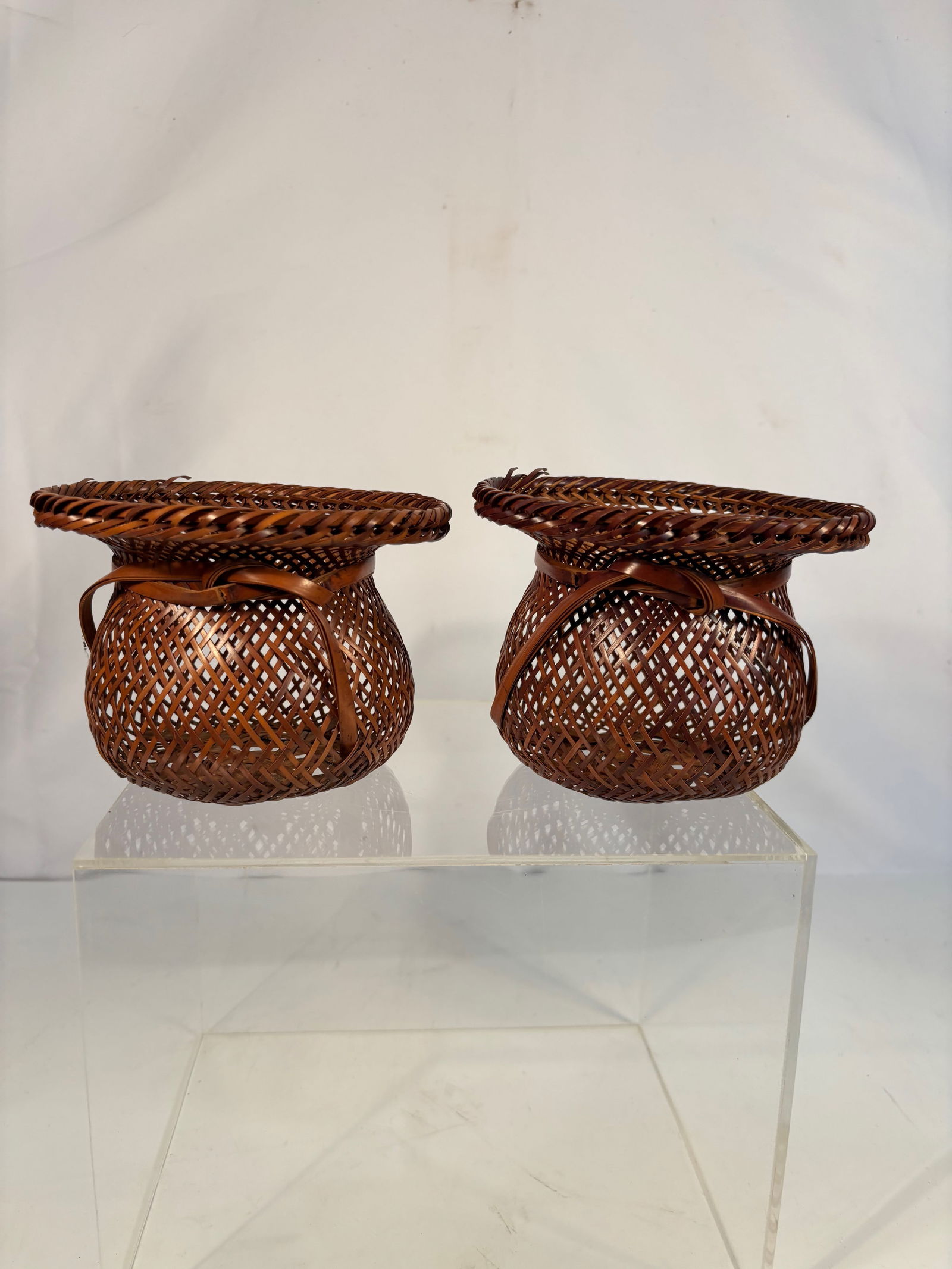 Pair of Japanese Bamboo Flower Baskets (Hanakago), Showa Period (1 of 7)